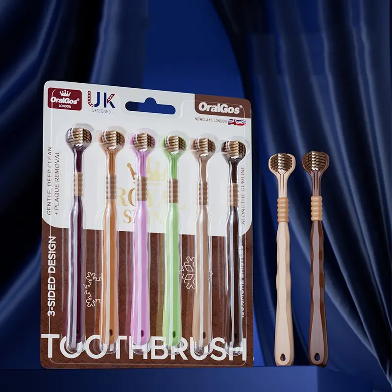 1box 6pcs Three-sided soft bristle toothbrush 360° cleaning of dental stains