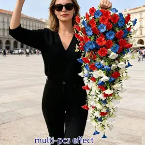 12 Pcs Blue Patriotic Artificial Morning Glory Wall Hanging, Independence Day Decor, Garden Wedding Spring Floral Art