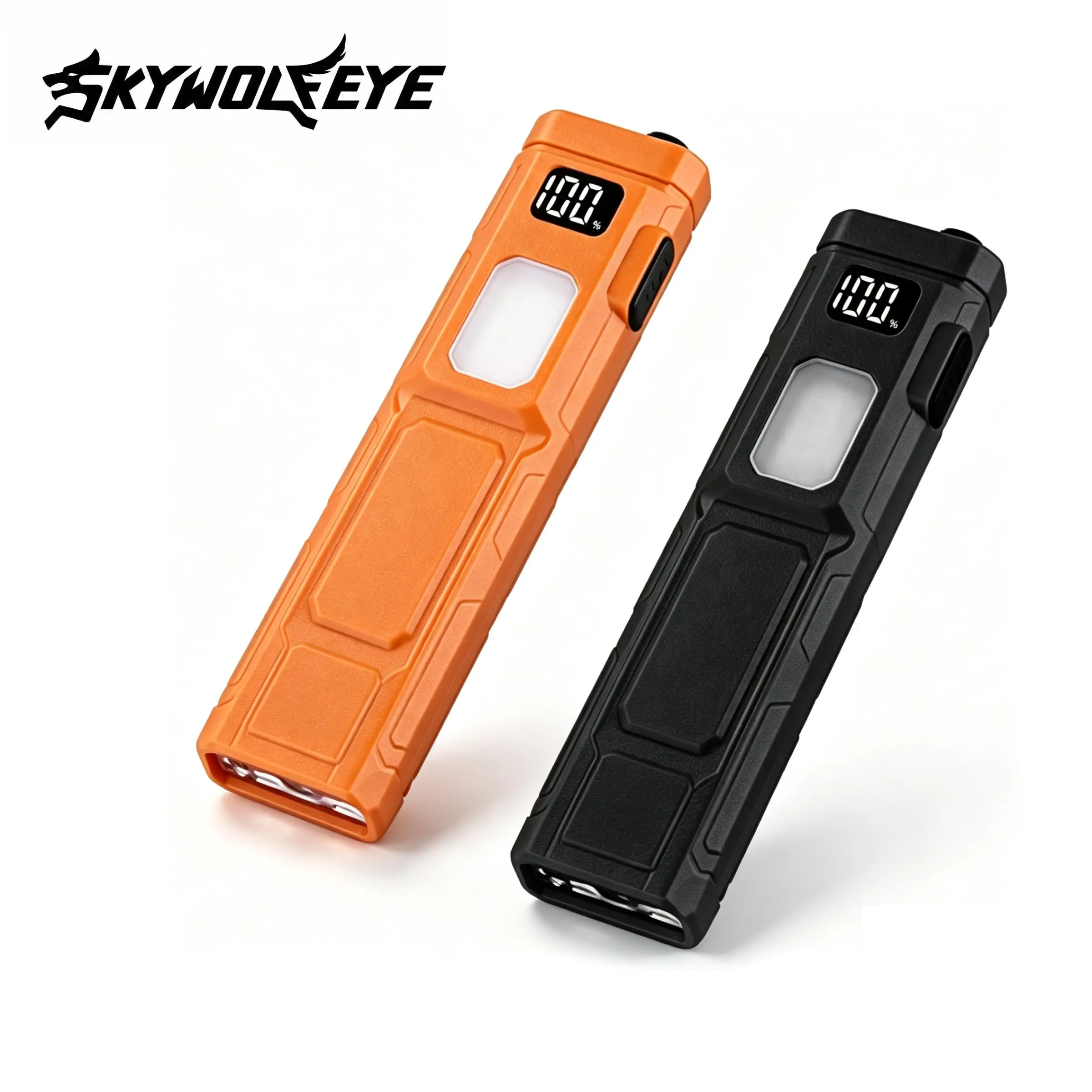 Skywolfeye Edc04 Rechargeable Flashlight, Super Bright Pocket Mini Flashlight, Digital Power Display, Clip, Dual Light Source, LED Torch, Camping, Car Emergency