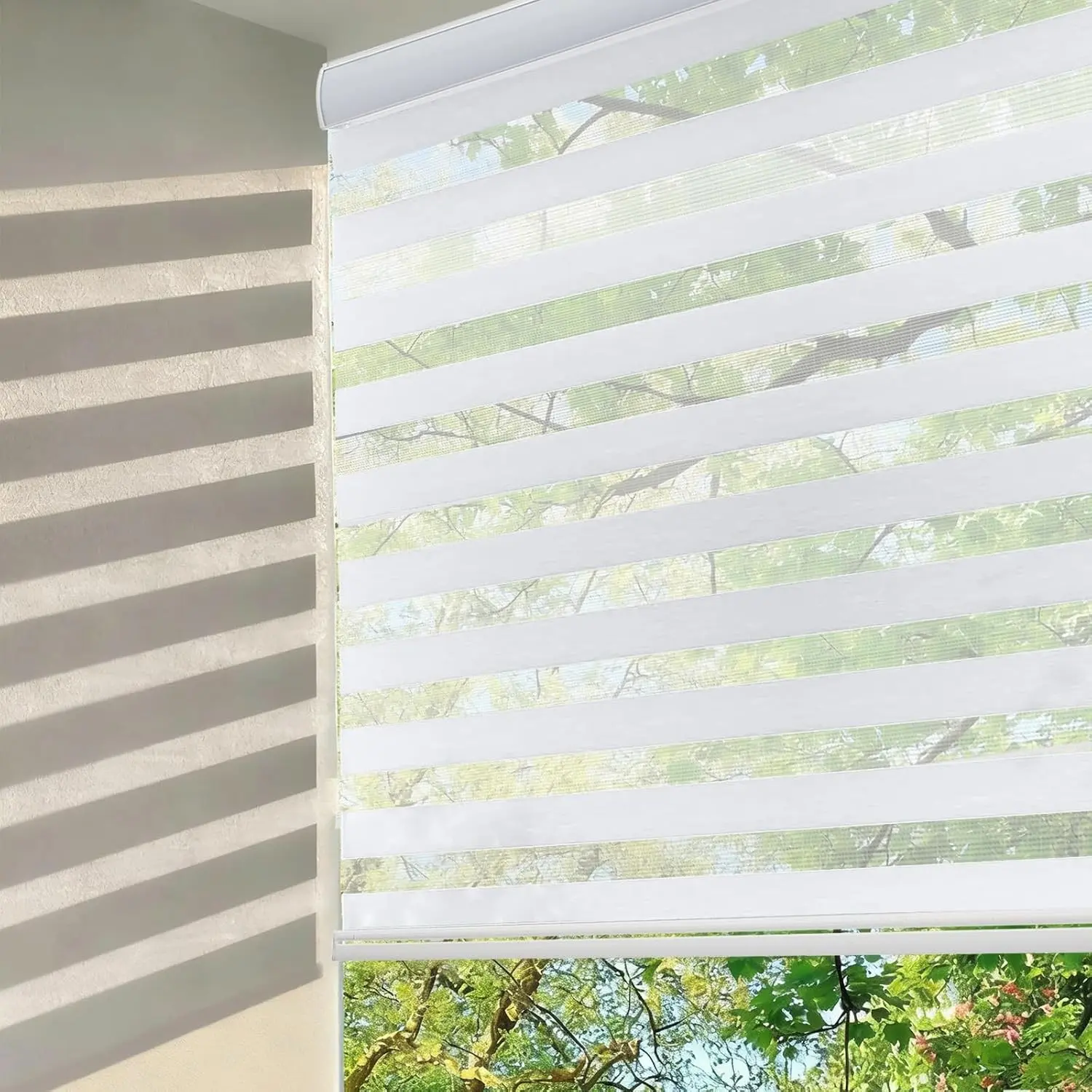 Cordless Zebra Blinds for Windows, Modern Dual Layer Zebra Blinds with Light Filtering & Privacy Control,Easy Install Zebra Blinds for Indoor Windows,（31" W×72" H,White）