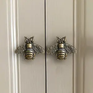 4Pcs Retro Bee Cabinet Pulls, Metal Drawer Pulls, Antique Polished Furniture Knobs, Retro Style Door Hardware