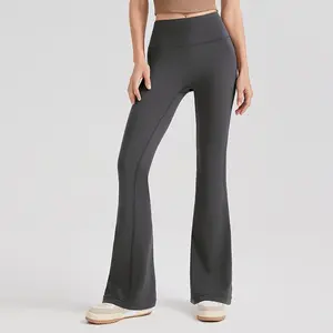 High Waisted Active Wear Flare Leggings Tummy Control Yoga Pants For Instant Booty Lift Stretchy Ribbed Activewear Trendy Gym-to-Street Aesthetic