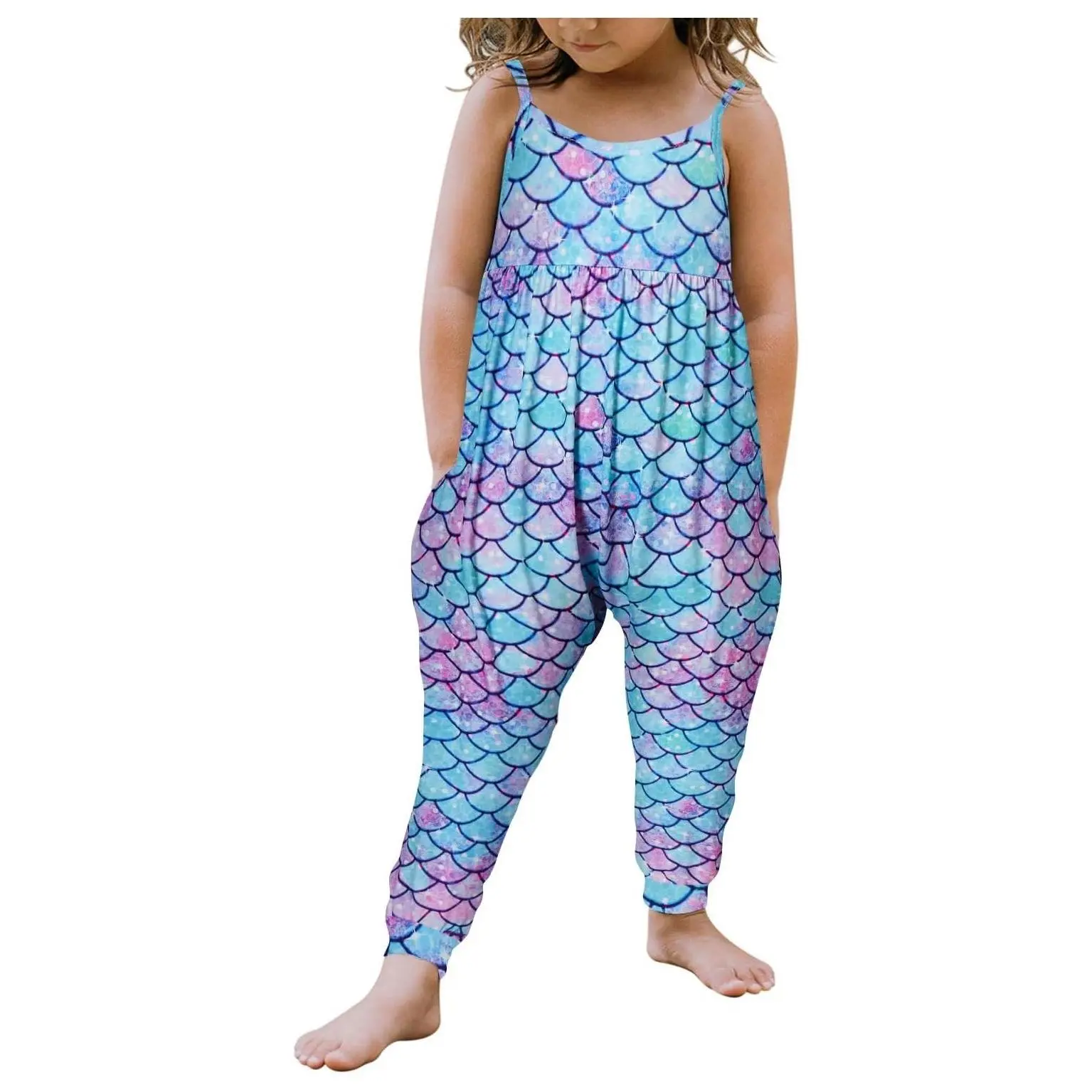 Toddler Girls Rompers Jumpsuit Summer Spring Outfits 1-8 Years, One-Piece with Pockets, Strap Harem Pants, Playwear for Beach and PartyGift