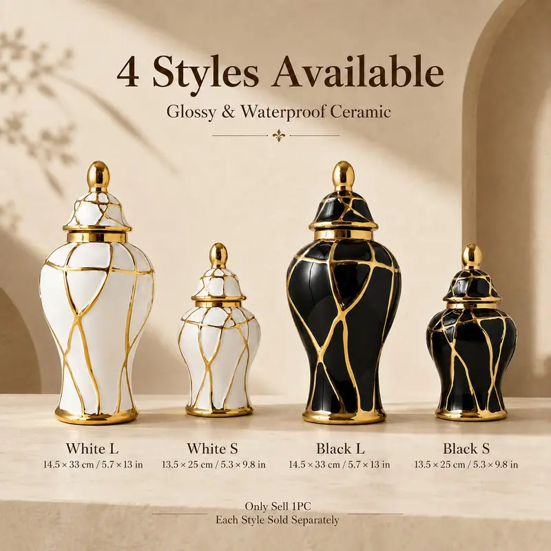 Modern Platinum Ceramic Vase Set with Lid, Luxury Farmhouse Style Decorative Storage Jar, Ideal for Living Room, Bedroom, Entryway, Wedding Decoration, Farmhouse Table Vases, Ceramic Flower Vase, Ceramic Vases for Home Decor