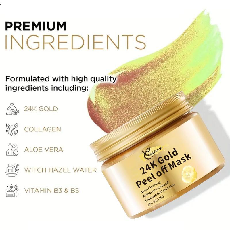 24k Gold Peel-off Mask, Deep Cleansing Oil Control Blackhead Removal Mask, Moisturizing Facial Mask, Suitable for All Skin Types