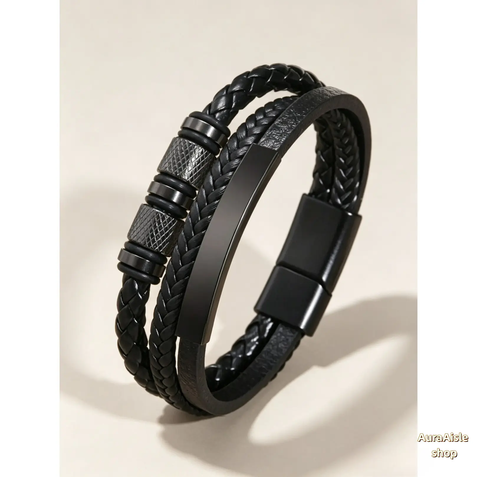 Men's Handcrafted Braided Leather Bracelet - Unisex Fashion Accessory with Adjustable Size, Slip-Resistant Compact Firmness for Business, Daily Use