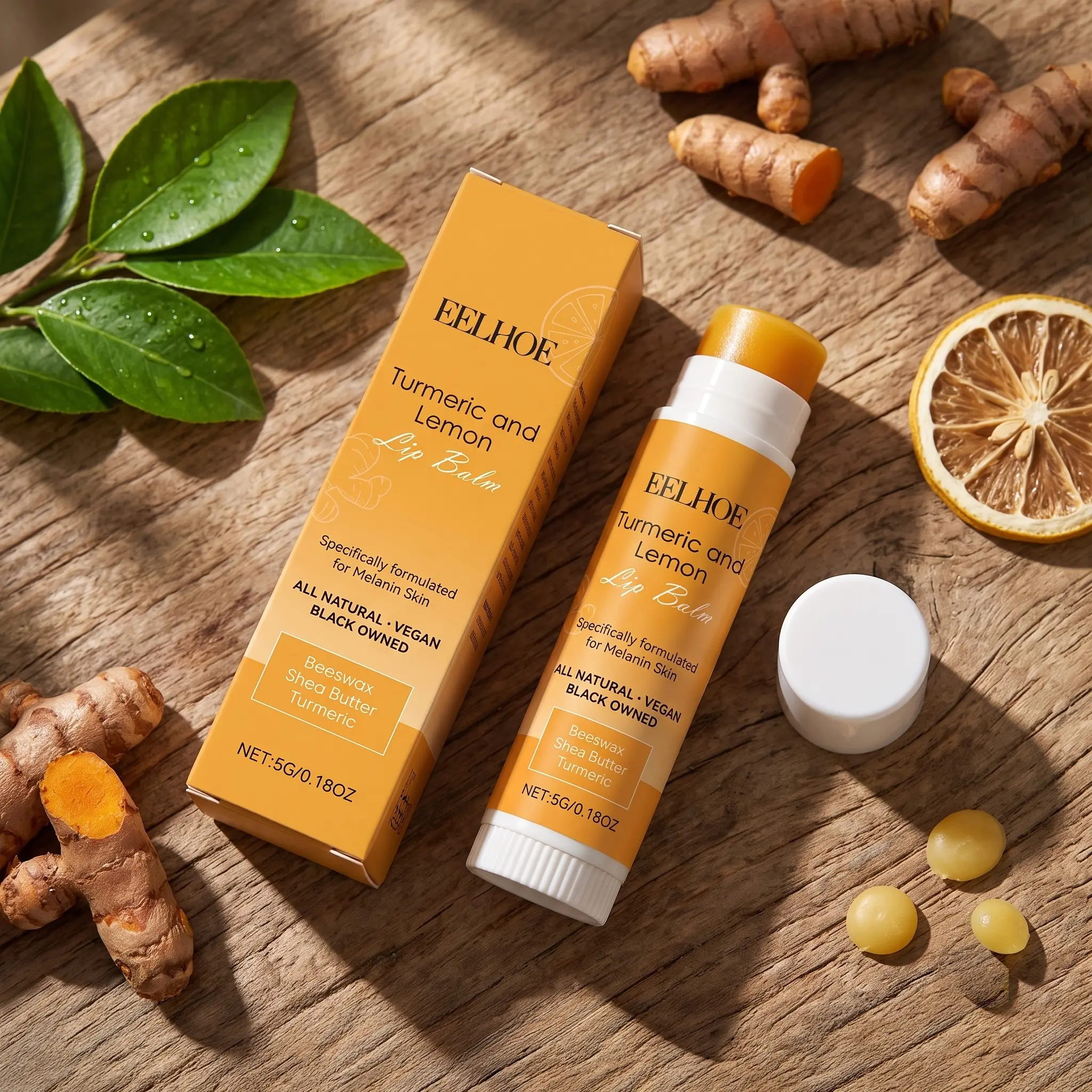 3pcs Turmeric Lemon Lip Balm, Natural Ingredients, Moisturizing, Hydrating and Shining, Soft Lips, Daily Use, Cleansing Lip Balm
