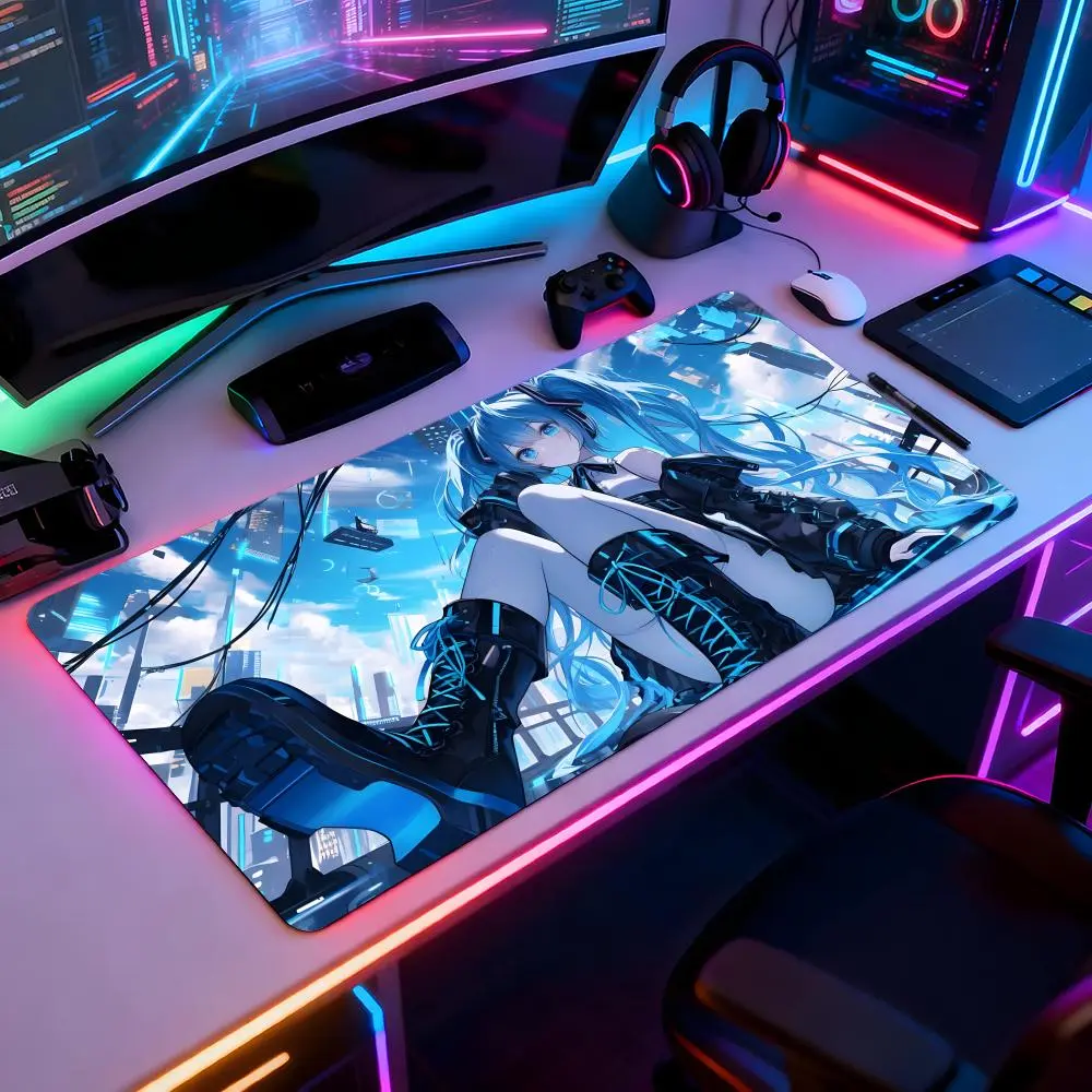 H-Hatsune Miku Mouse Pad Anime Mousepad Large Gaming LockEdge Thickened Computer Keyboard Table Desk Mat
