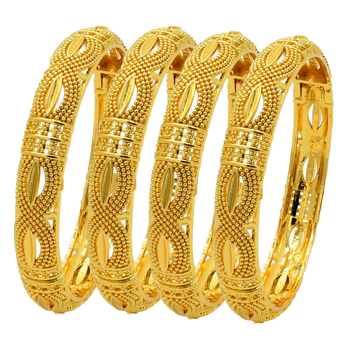 Luxury Dubai Gold Bangles Women Vintage Filigree Cuff Bracelets, 24K Gold Plated Hollow Bracelet Set Wedding Party Jewelry