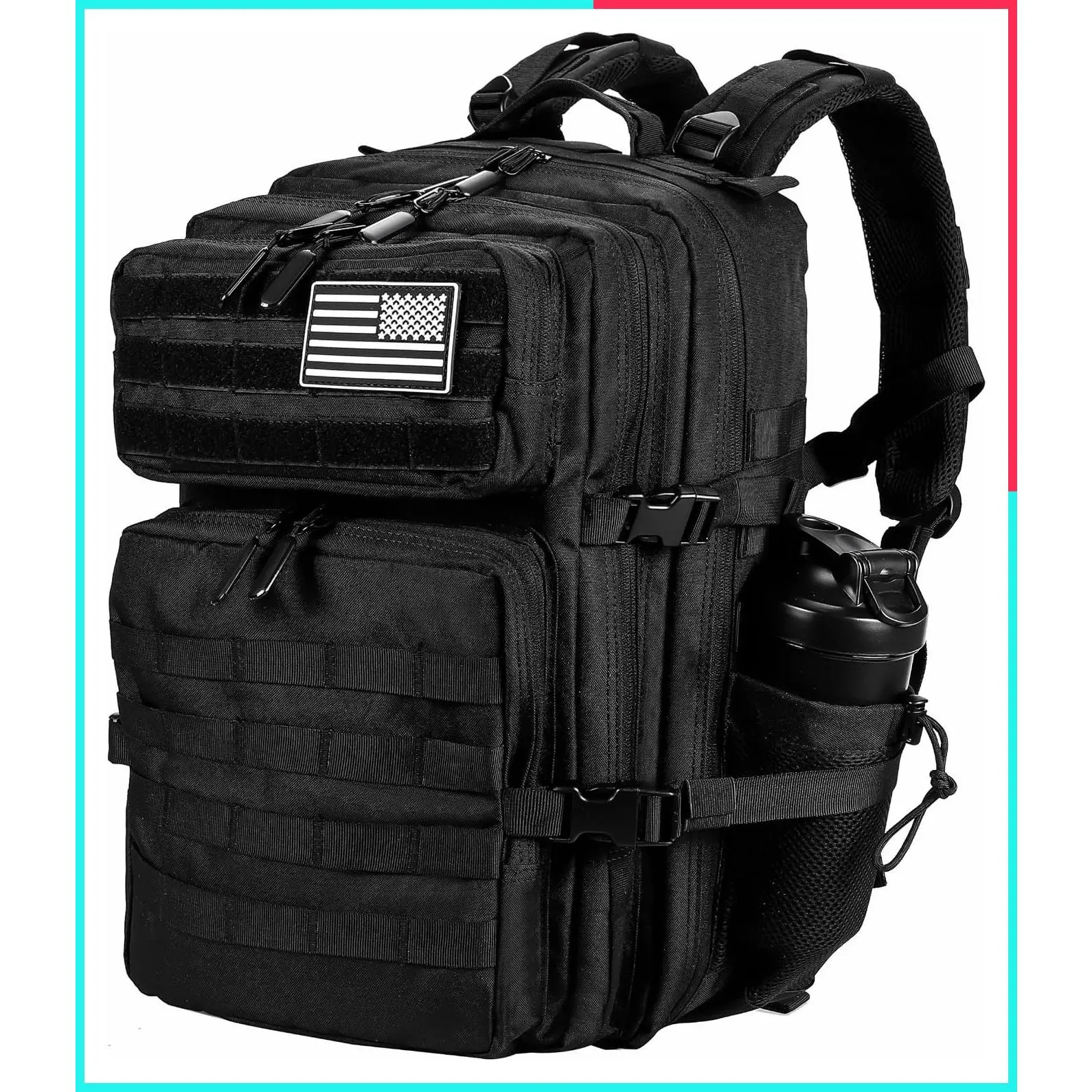 45L Large Military Tactical Backpack for Men and Women, 3-Day Army Assault Pack Rucksack with Molle System - Black