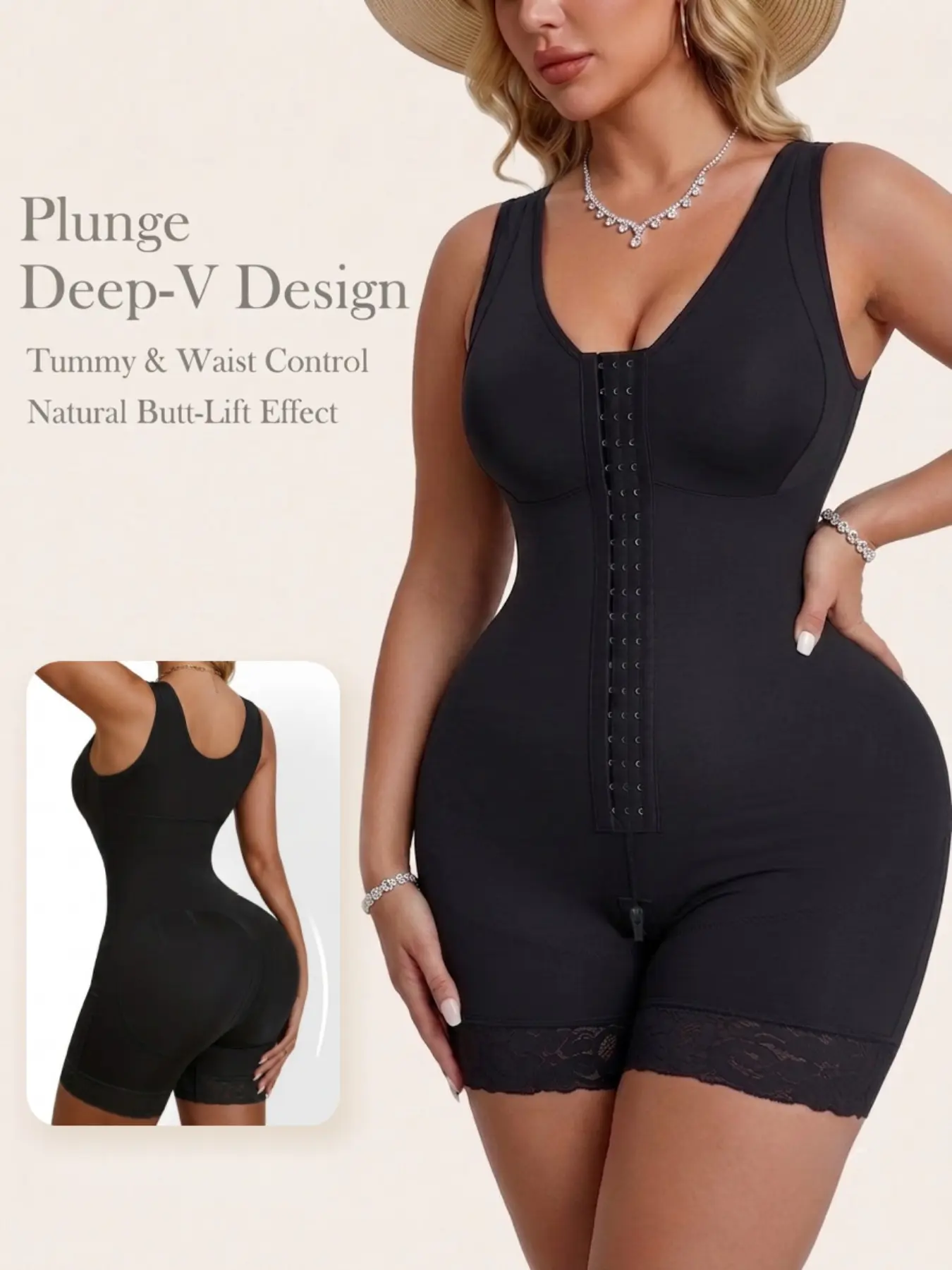 1 Count Women's Solid Color Full Bodysuit, Colombian Shapewear, Fajas, Butt Lifting & Tummy Control Shapewear Bodysuit, Breathable & Comfortable Body Shapewear, Hooks Closure & Crotch Zipper Design Jumpsuit, Great For Tidy Daily Looks