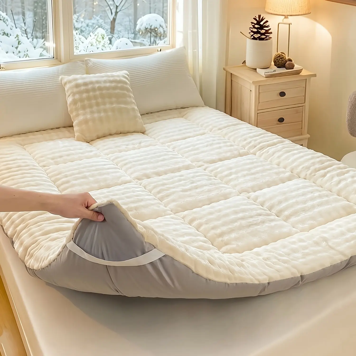 Comfort Fluffy Mattress Topper, Faux Rabbit Fur Folding Roll Up Mattress Sleeping Pad Fleece Mattress - Breathable Quilted Mattress Topper For Sleeping
