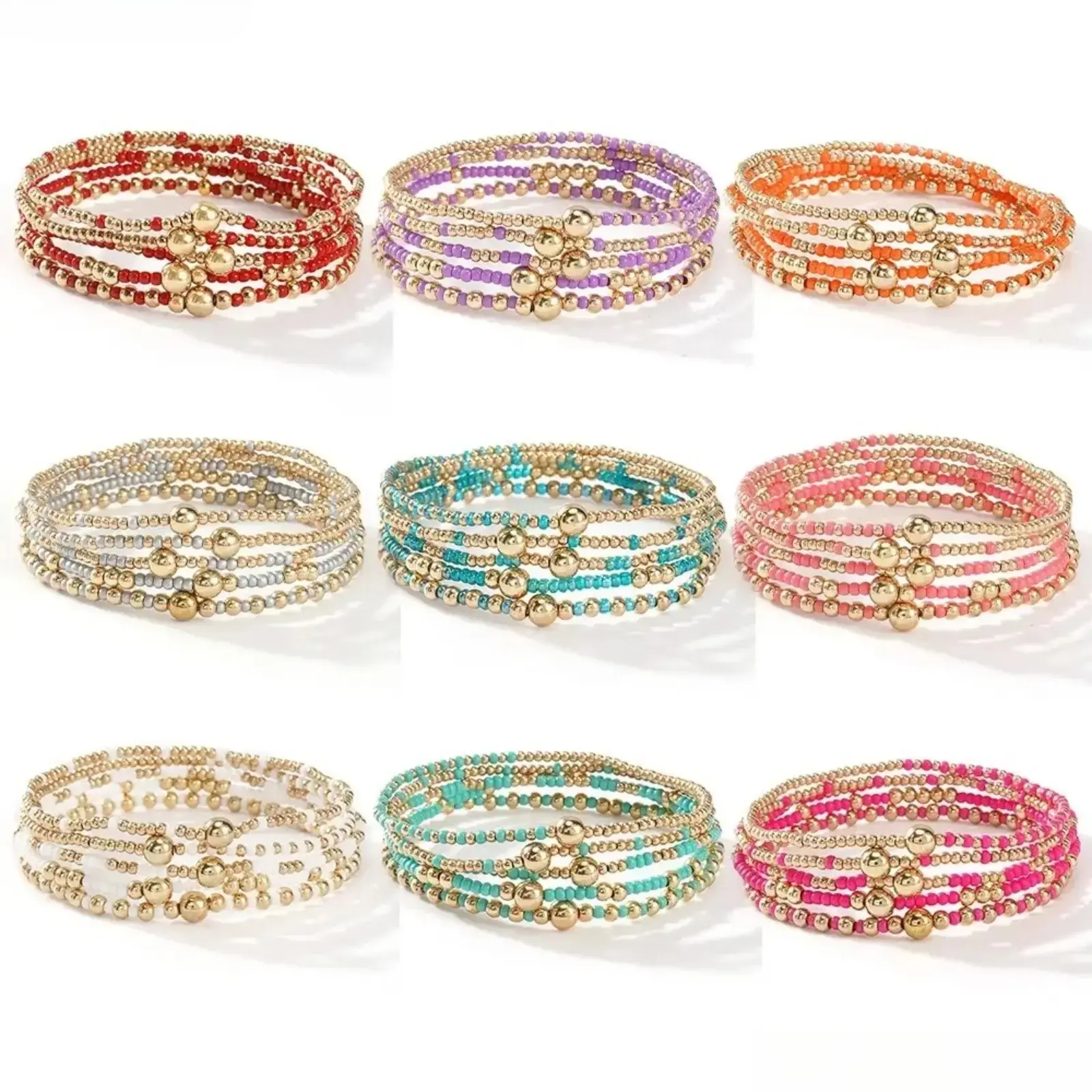 SummerWins 2026 Viral Women Handmade Stackable Beaded Bracelets, Trending Golden Tone Minimalist Boho Wristbands, Skin-Friendly Light Dainty Daily Jewelry, Multi-Layer Matching Wrist Accessory, Dual-Use Bag Luggage Chain Charm, Chic Holiday Gift for Ladie