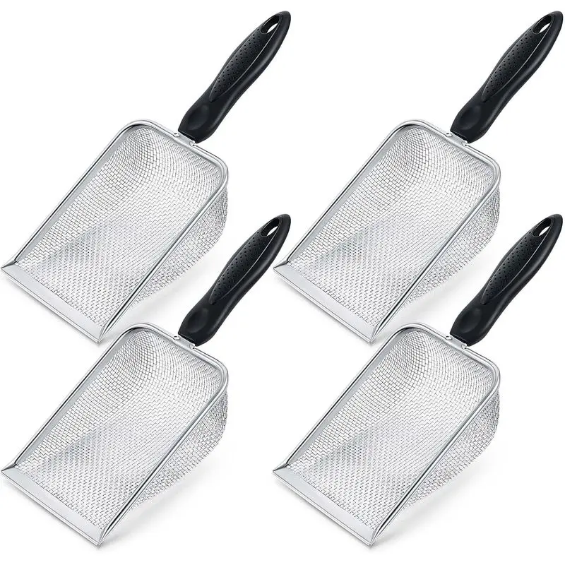 4 Packs Reptile Sand Stainless Steel Fine Mesh Reptile Substrate Metal Sand Shovel Sifter Litter Cleaner Corner Scoop Shovel Cleaner Scooper for Bedding Aquarium Terrarium Accessories