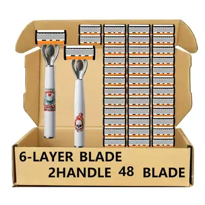 Men's Razor Set, Shavers, Six-Layer Precision Stainless Steel, 2 Handles + 48 Replacement Blades, Gentle on Sensitive Skin, Perfect Gift