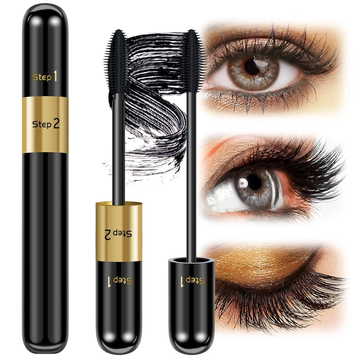 Mascara Black Volume and Length - 4D Silk Fiber Mascara Natural and False Effect, Lengthening and Thickening No Clumping Mascara Smudge Proof for Makeup