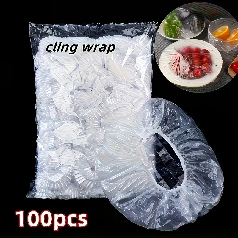 Stretch Cling Film Wrap 100pcs, Food Grade Plastic Wrap Film Dispenser Refill, Kitchen Fresh Keeping Storage Wrap
