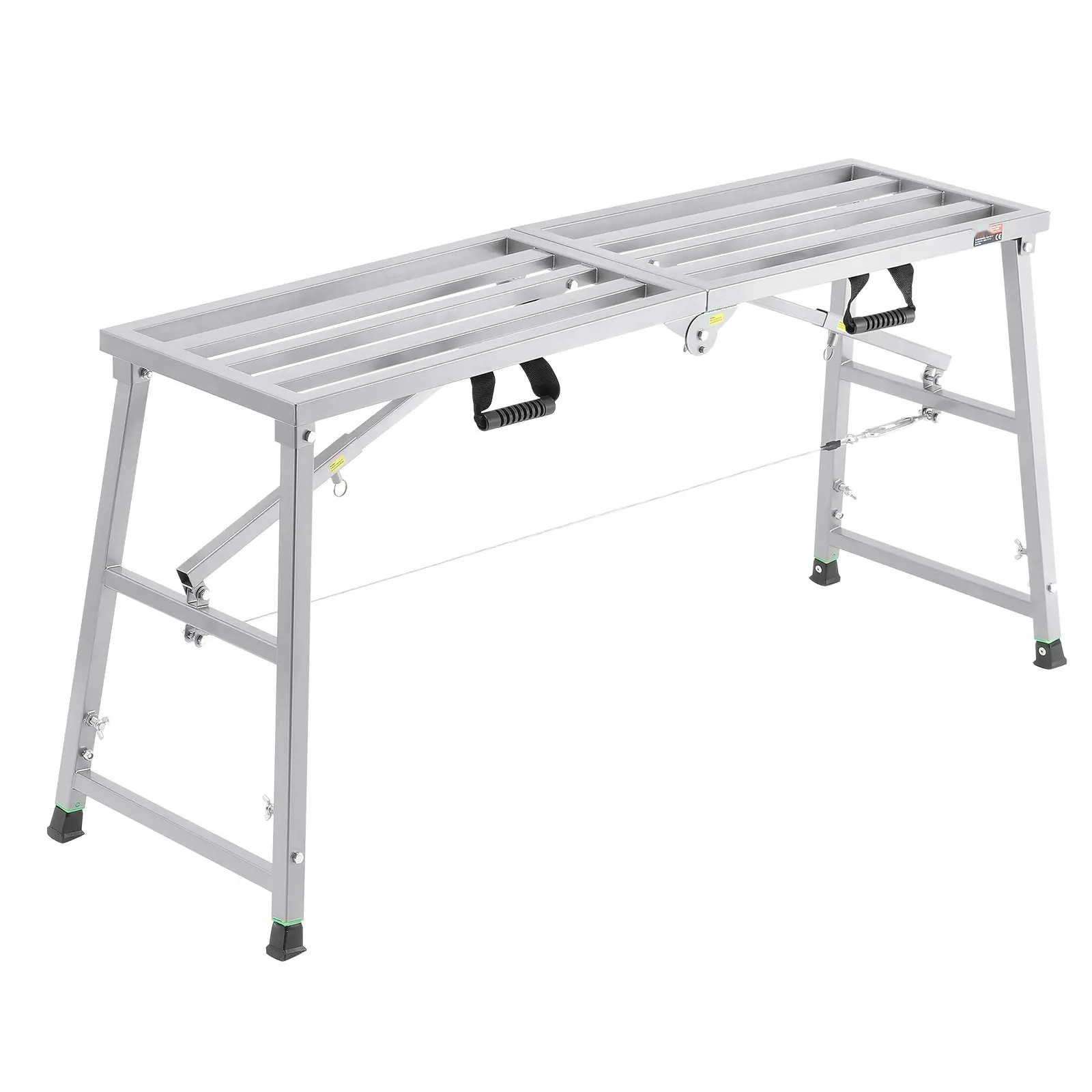 Heavy-Duty Aluminum Work Platform, Adjustable Height Portable Scaffolding with 800 Lb Load Capacity, Anti-Slip Deck, Locking Casters, Quick Setup Foldable Design for Construction, Garage, High-Strength Frame, Galvanized for DIY Home Improvements, 28.54 X,