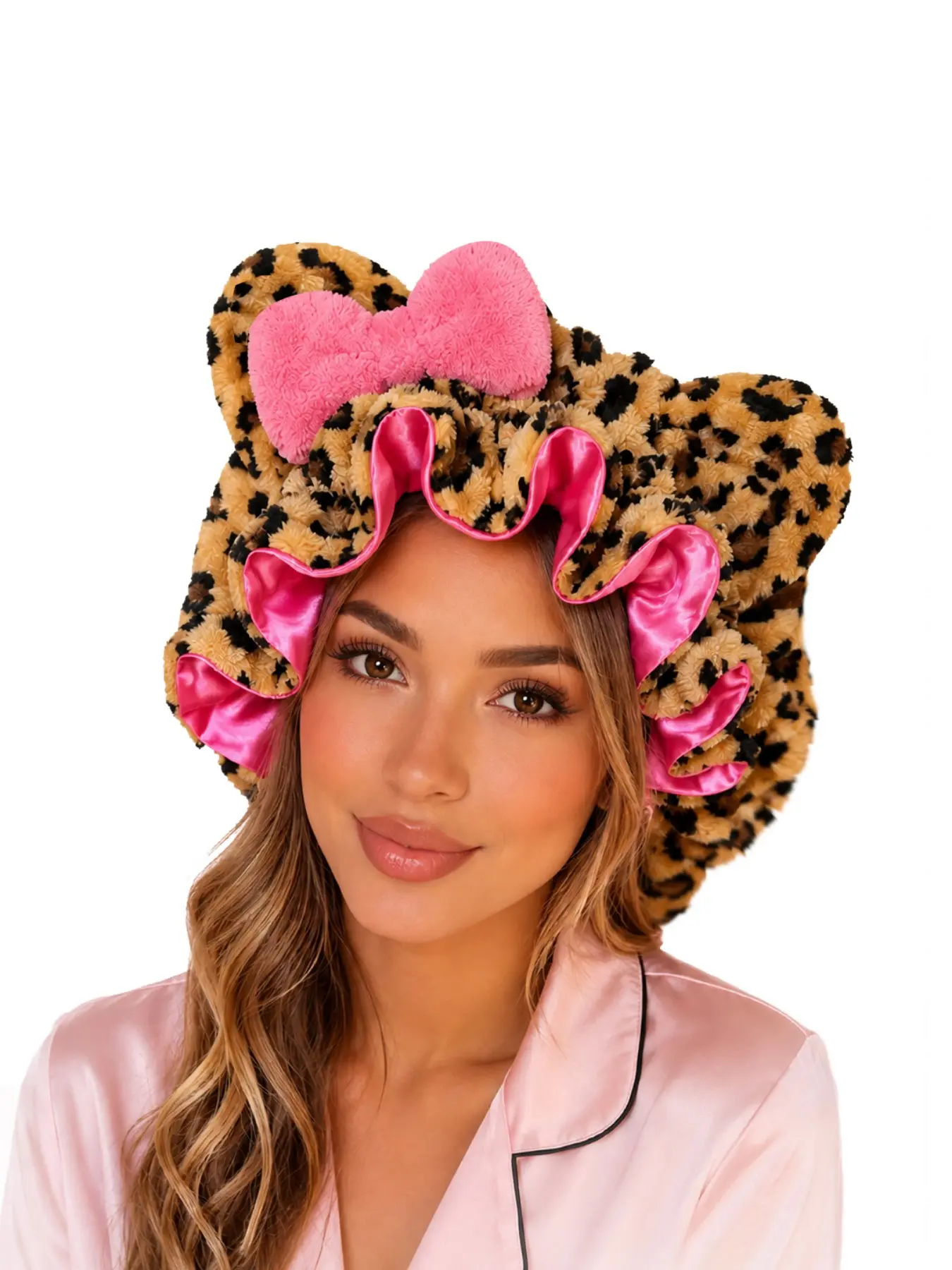 Women's Leopard Print Satin-Lined Hair Bonnet, Soft Sleep Cap for Curly Hair, Braids & Natural Hair, Night Care Wrap