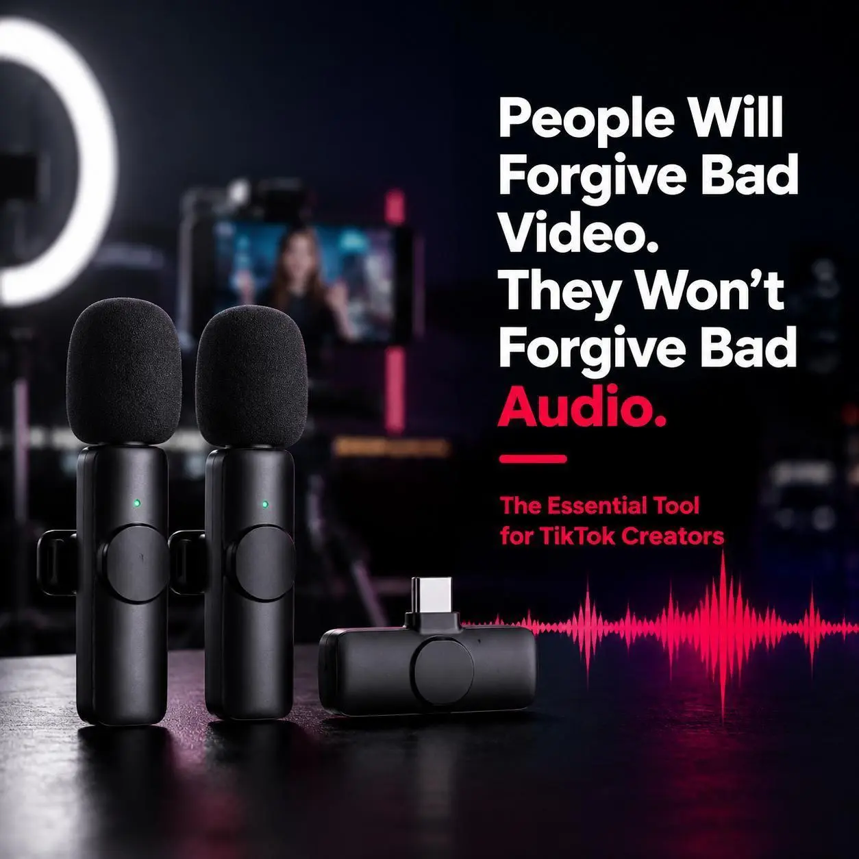 K9 Rechargeable Wireless Lavalier Microphone Podcast Kit for Cell Phones, Noise Reducing Carbon Ribbon Mini Mic, Hands Free Holder, Professional Recording Gear Vlogging, Interviews & Content Creators mikerophone mic the bluetooth usb compatibility