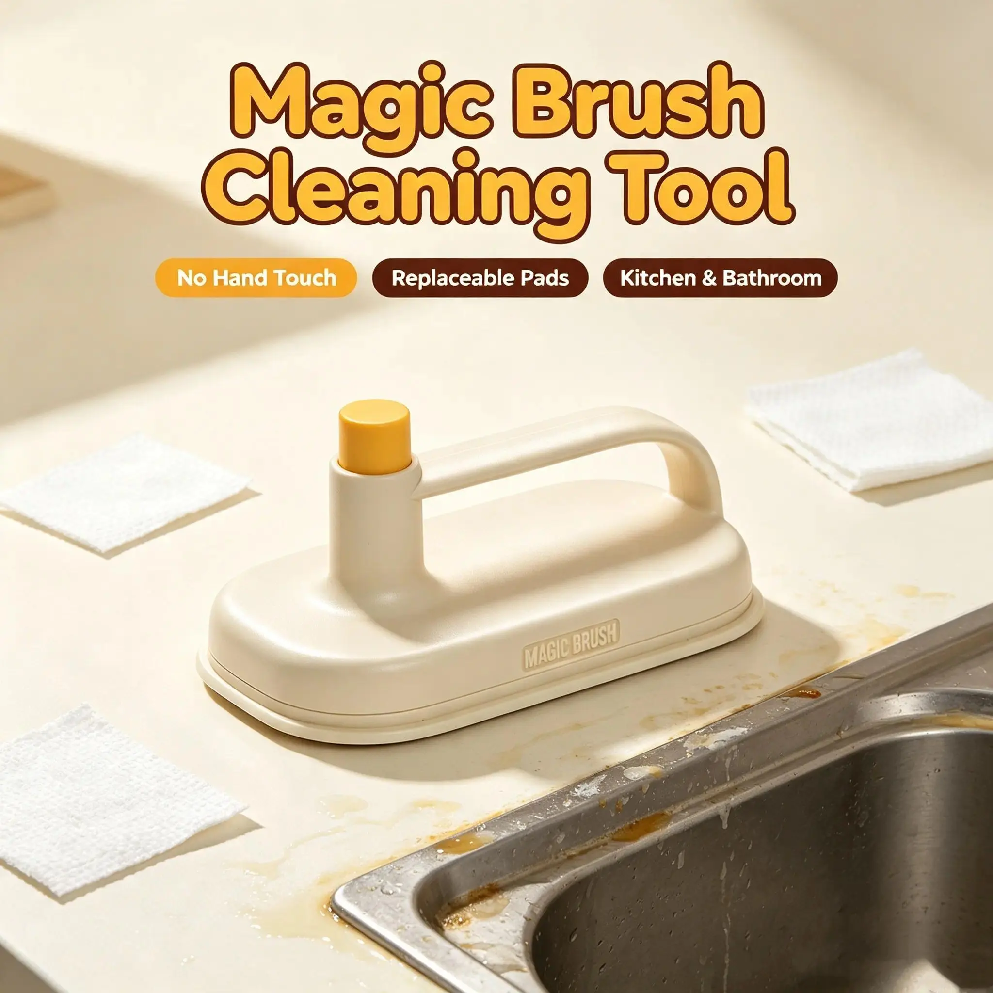 Kitchen & Bathroom Cleaning Brush Set with Storage Box and Scouring Pad, Home Care Sponge Cleaning Supplies