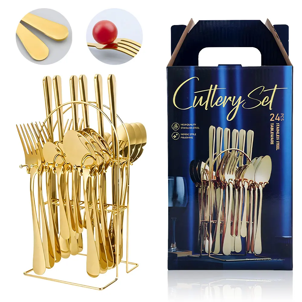 24pcs Flatware Set Hanging Cutlery Set 6-Person Stainless Steel with Cutlery Holder - Mirror Polished Cutlery Set Including Knife, Fork, Spoon And Holder Set for Easter, Carnival, Ramadan, Wedding Daily Life, Spring Carnival Home, Restaurant, Party