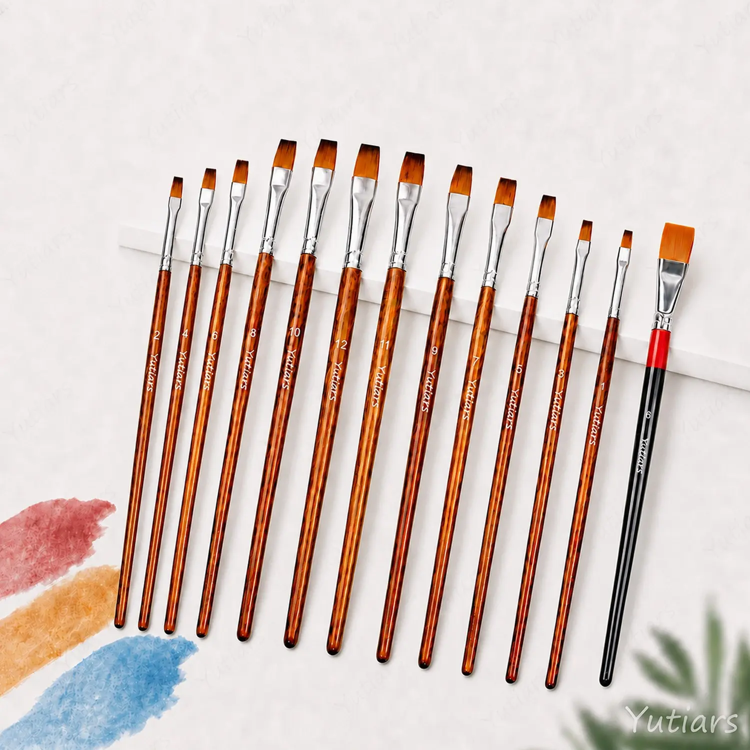 Complete 13PCS Painting Brush Kit for Beginners and Artists, Flat Brush Set with Large Wash Brush, Soft Synthetic Bristles, Comfortable Grip for Acrylic Oil Watercolor Art Creation