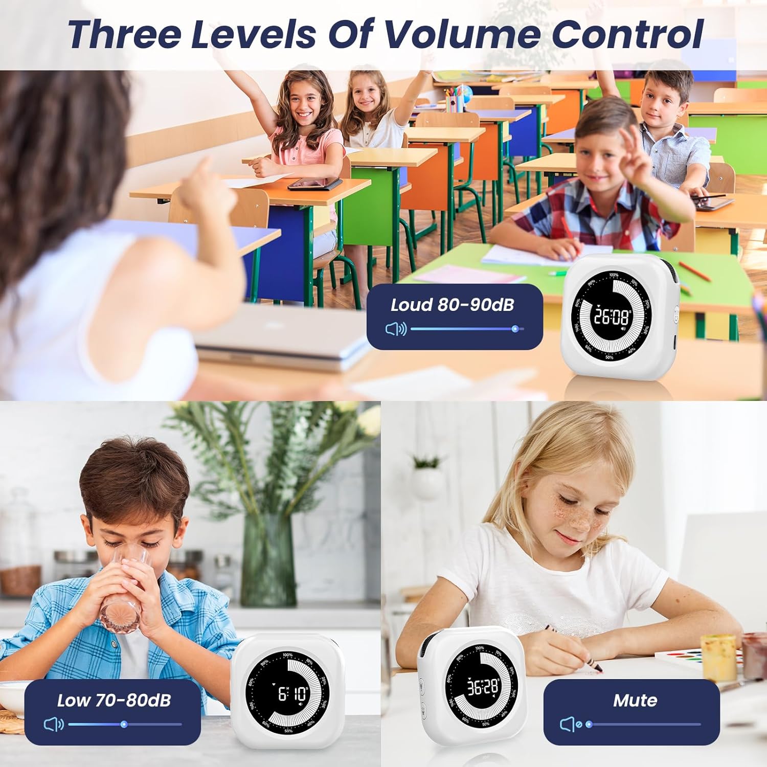 Visual Timer for , 10 Hours Countdown/Up, with Rechargeable, 3 Brightness Display, 3 Volume Levels and , Homeschool Study Tool, Large Digital Timers for Kitchen, Classroom