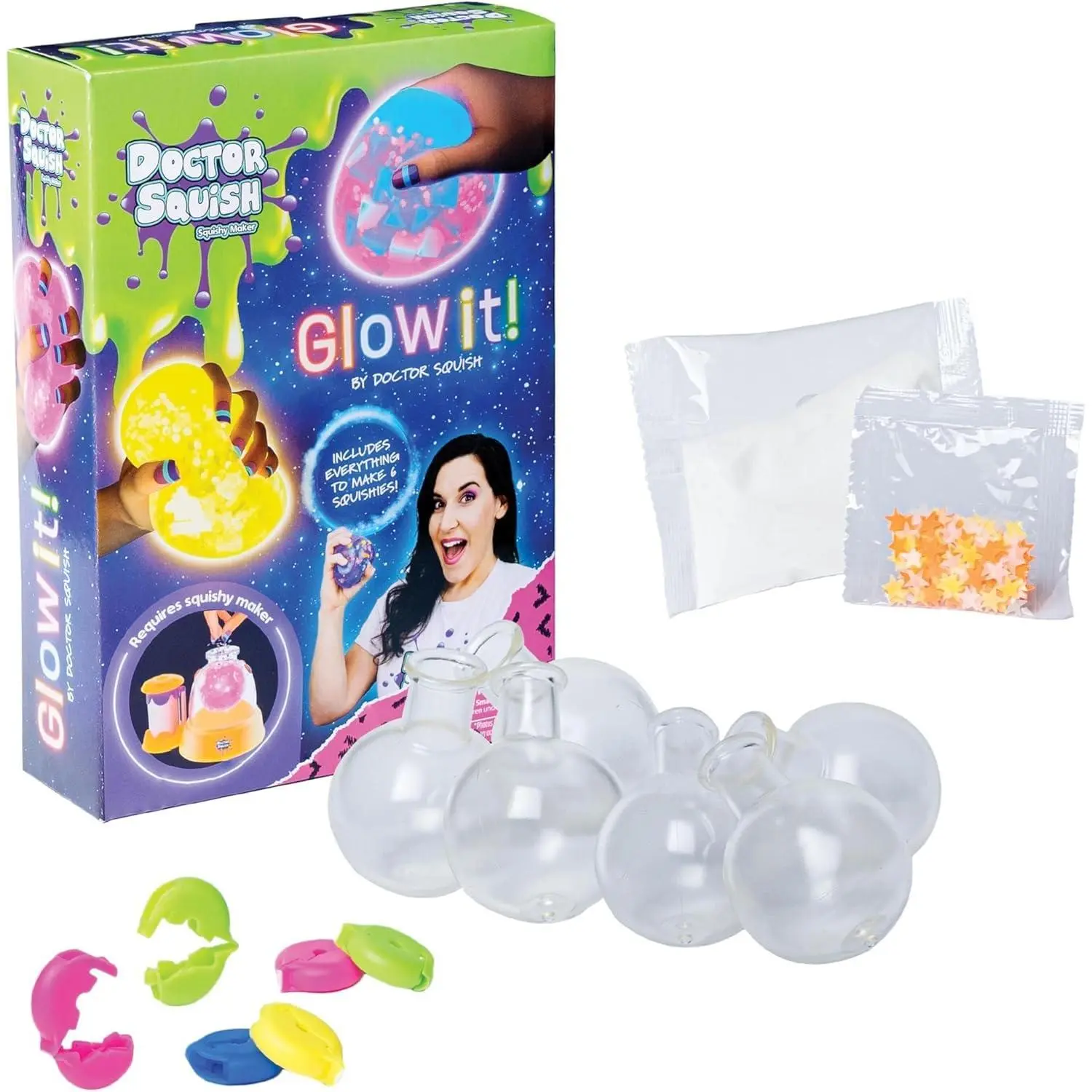 Maker Neon Refill Pack | DIY Making Kit with 6 TPR Balloons, 6Reusable Clips, Glow in The Dark Sparkles & Slime Powder | Make Your Own ies | Ages 8 | Glow 1 Pack