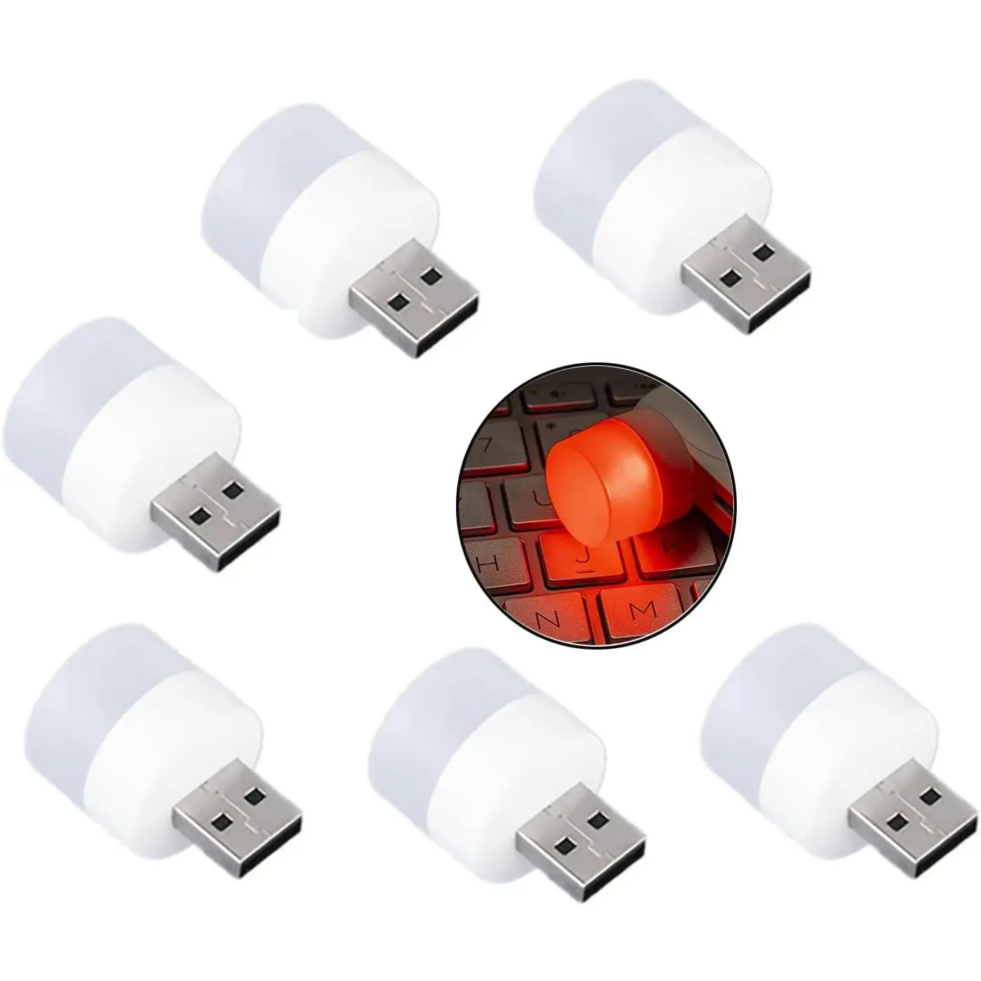 six 6 Pack Mini USB Night Light, Plug in LED Lamp Decorative Lighting Party Festival (Red)