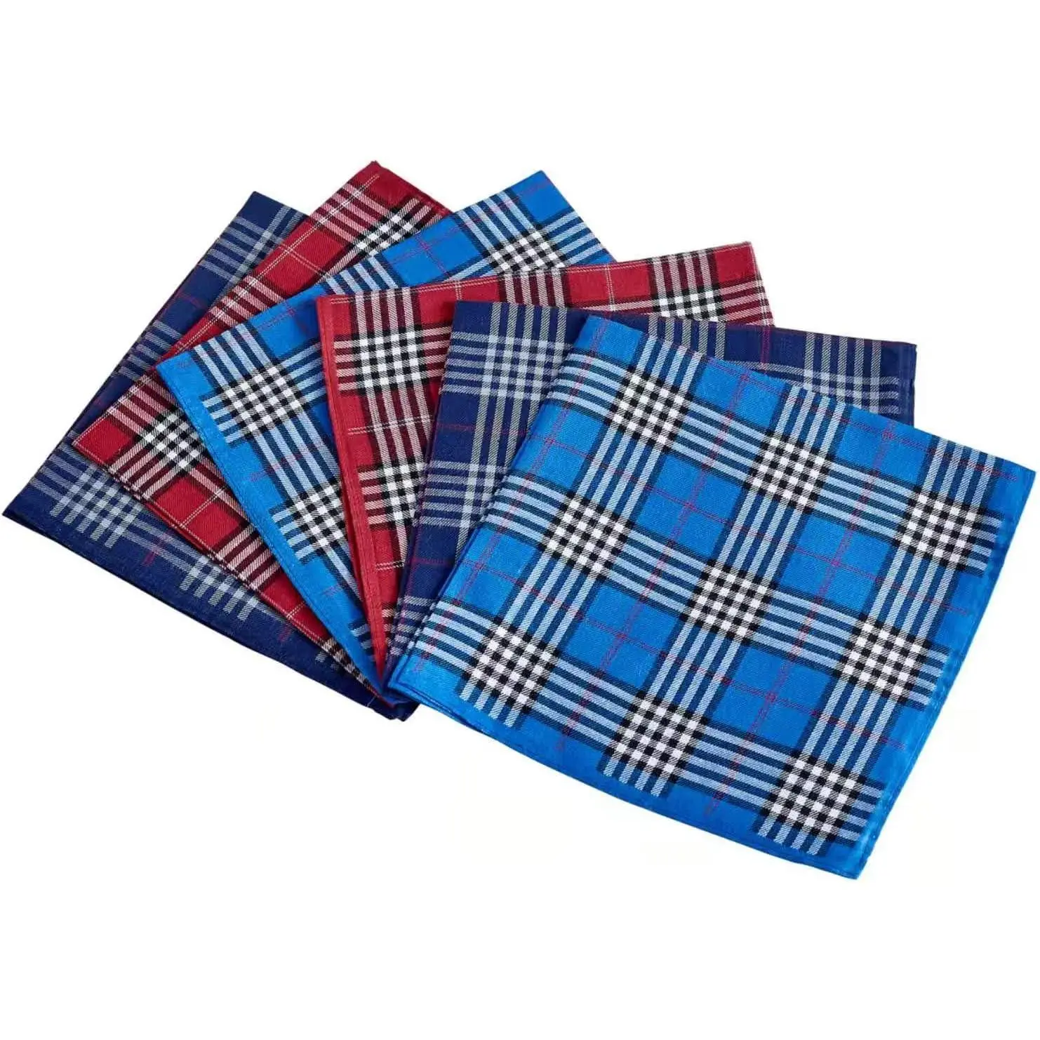 Men's Handkerchiefs 100% Cotton Checker Pattern 6 Pieces
