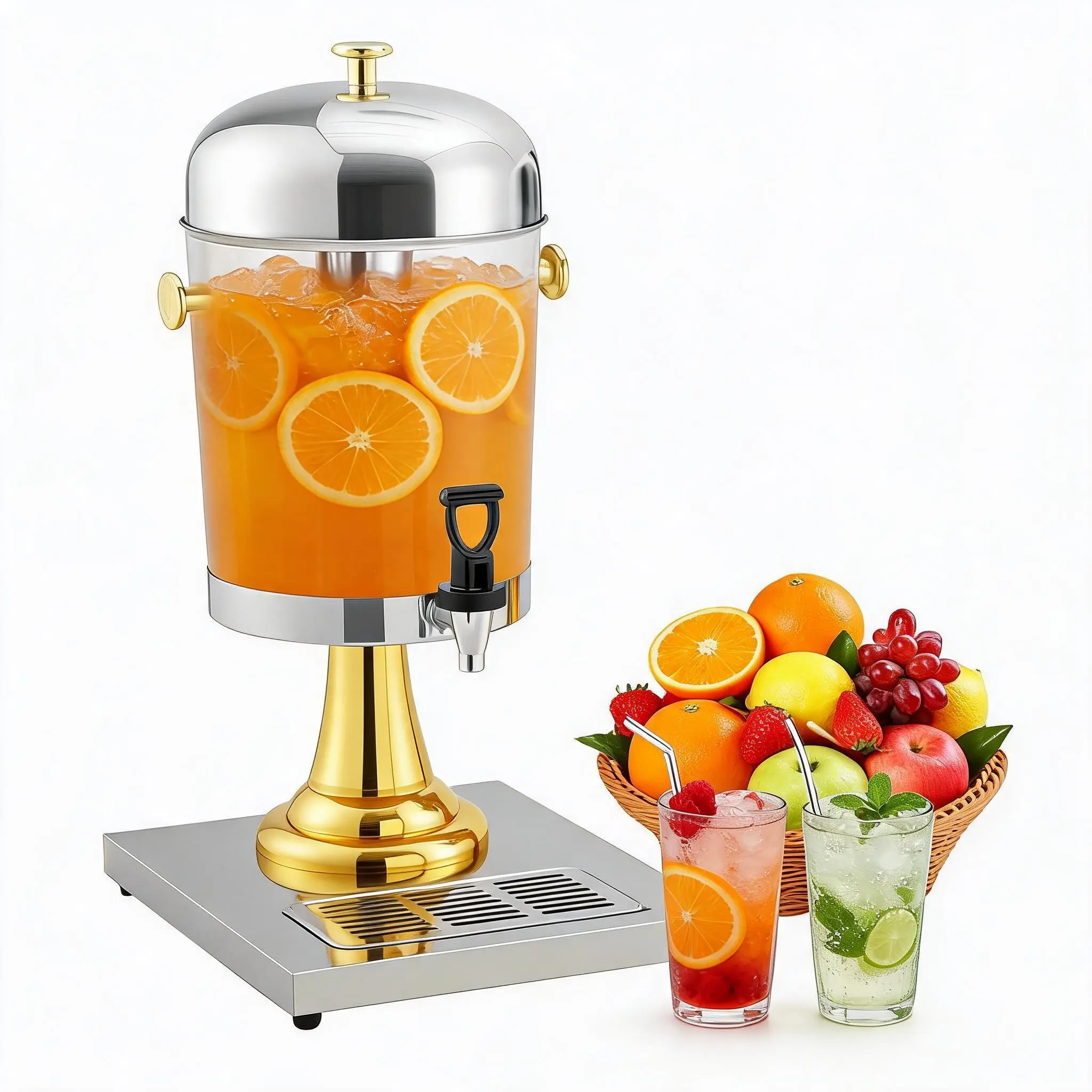GAOMON Stainless Steel Beverage Dispenser with Ice Core, Large Capacity, Leak-Proof Spout, Cold Drink Server for Party, Wedding Catering