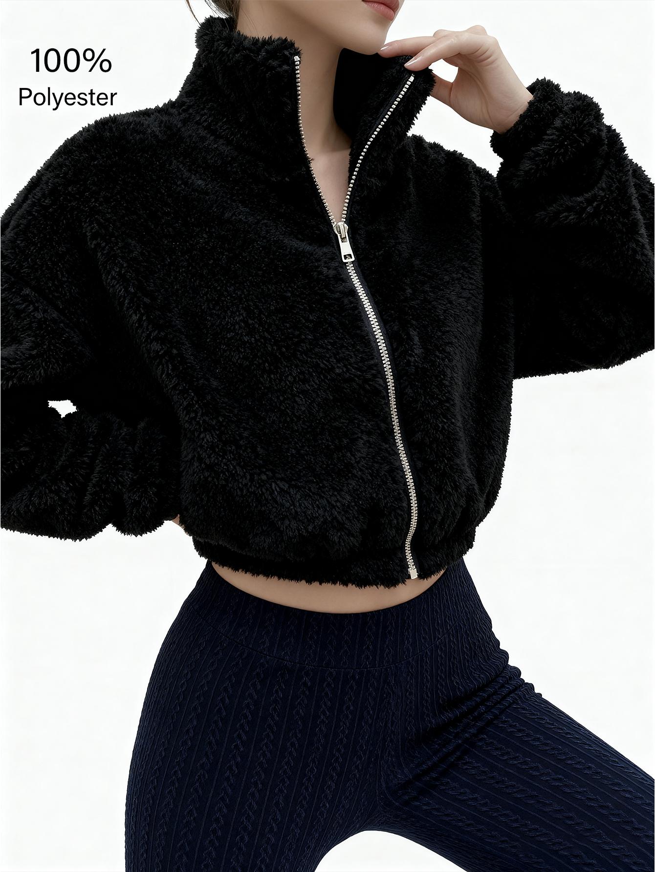 New Spring Women's Jacket, High Neck Zipper Cardigan, Plush Coat