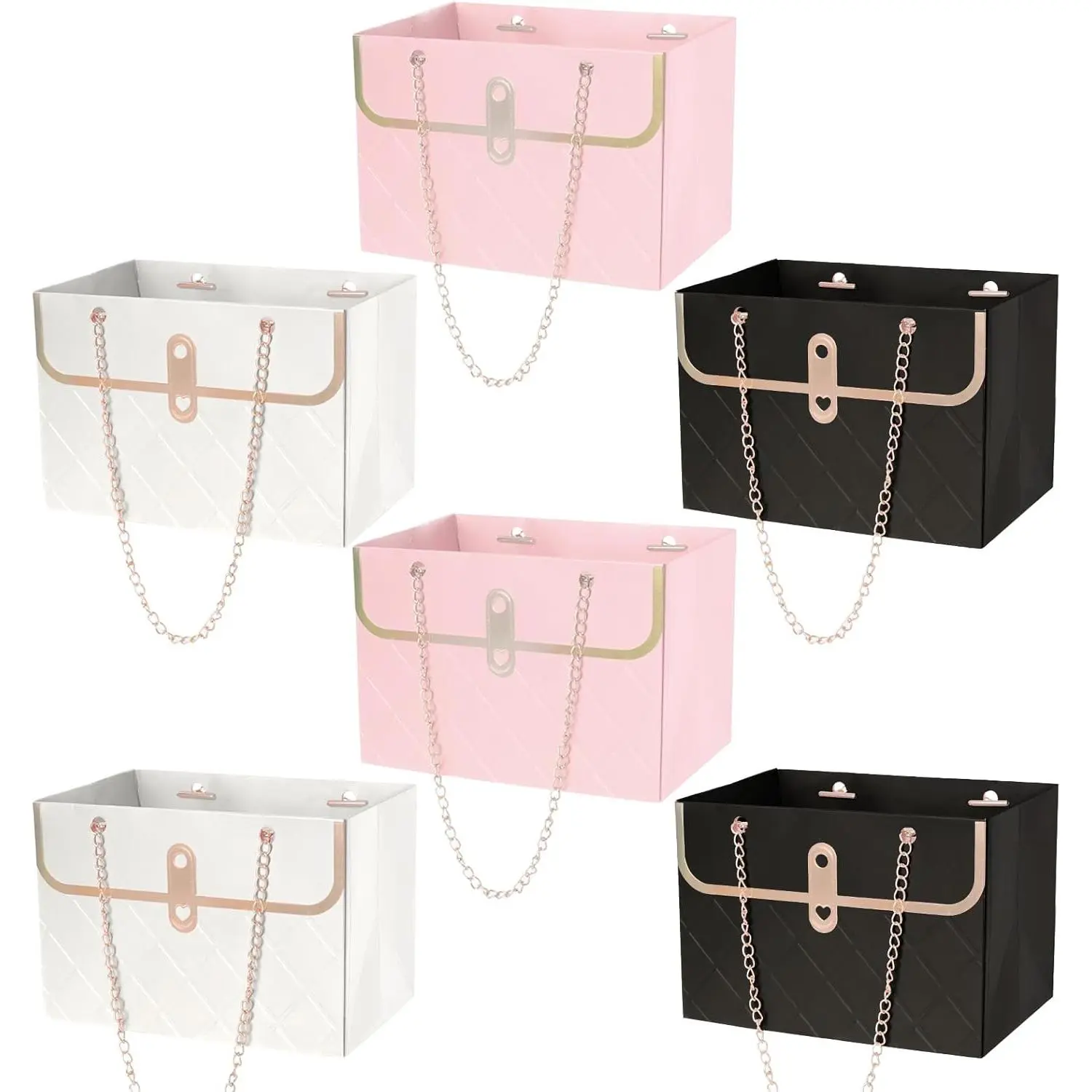 6pcs Flower Paper Gift Box Bouquet Storage Bucket Handbag with Metal Chain Flower Boxes for Arrangements Wedding Valentine's Mother's Day Birthday Bridal Showe