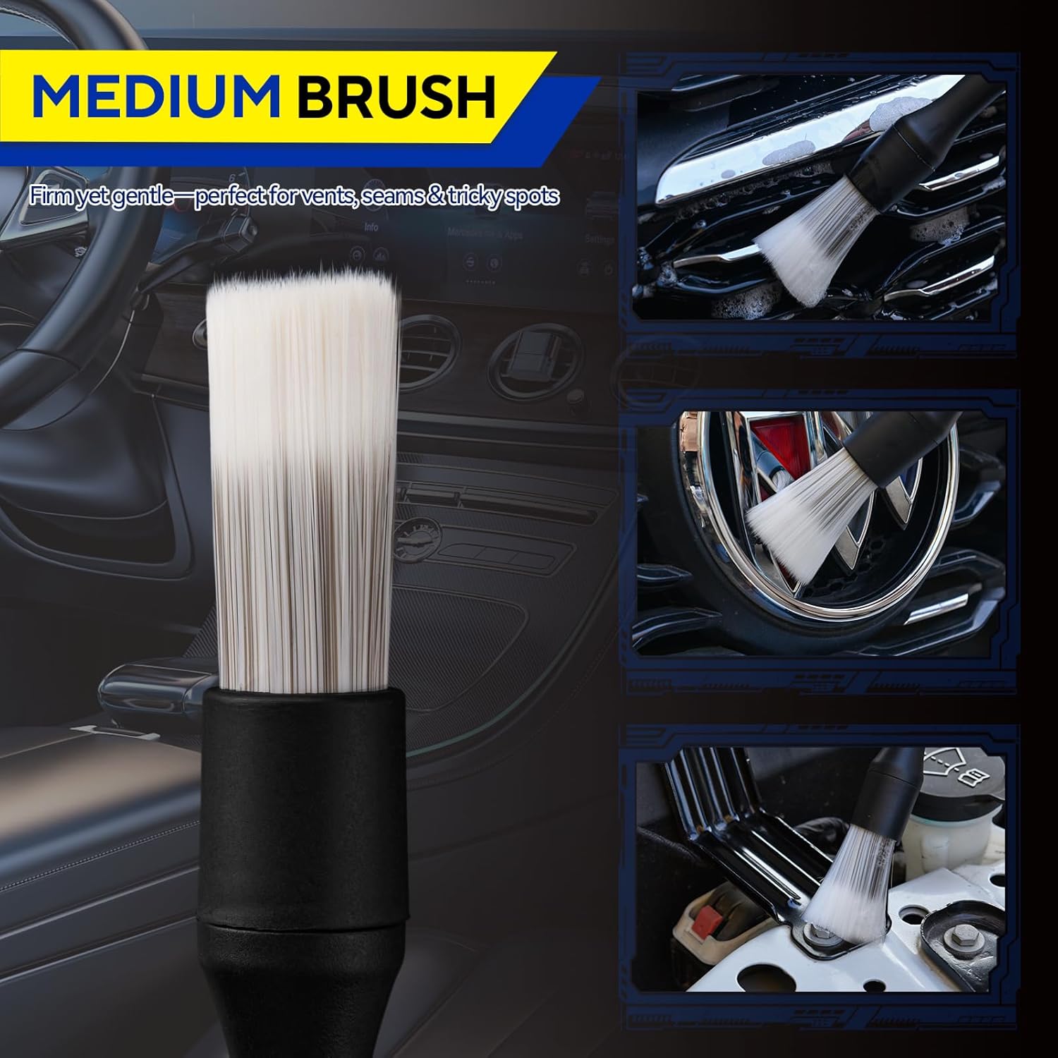 4Pcs Car Detailing Brush Set, Ultra Soft Boars Hair Cleaning Brushes for Interior & Exterior, 4 Different Sizes Multi-Purpose Auto Washing Brushes, Ideal Car Accessories Gift