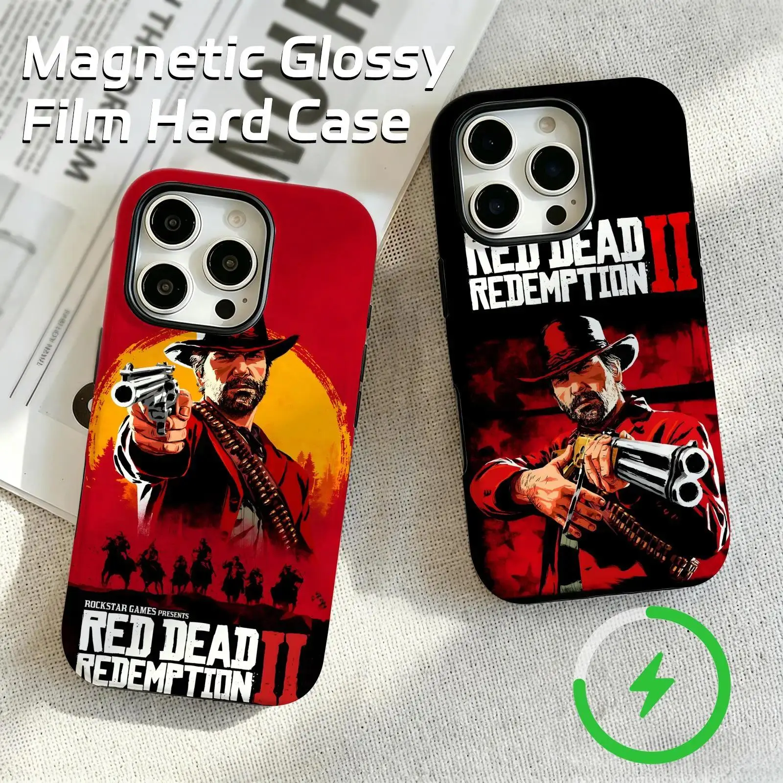 Red Dead Redemption Themed Magnetic Fit Phone Case - Glossy TPU+PC Shell Protect Cover for iPhone 17, 17 Pro Max, 16, 16e, 15, 14, 13, 12 Plus, Pro, Max