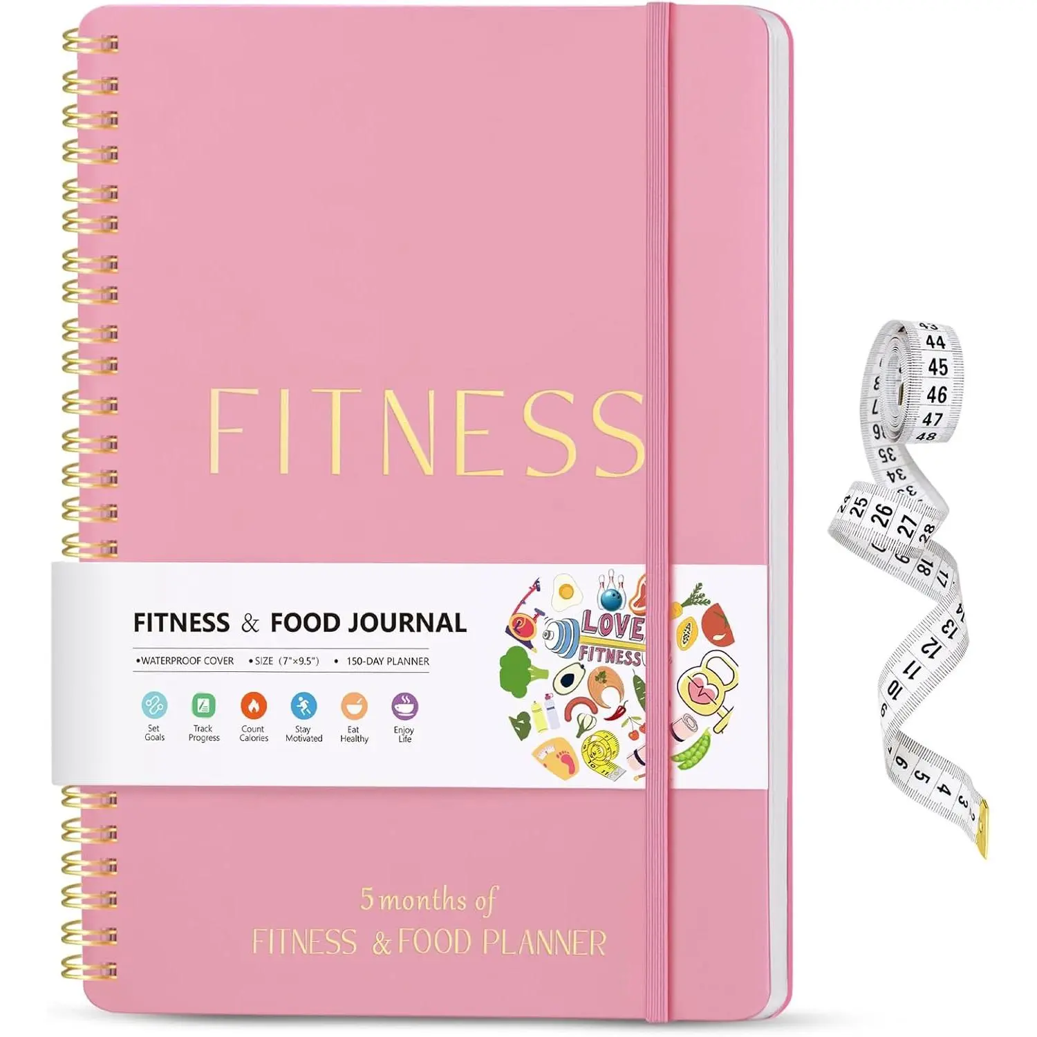 Fitness &  Journal for Women, Undated 150-day Workout &  Planner with Measuring Tape,   Journal for Setting Goals  Exercise  Diet Progress (9.5’’*7’’)