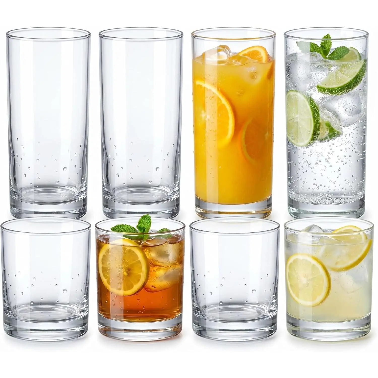 Plastic Drinking Glasses Set of 8, 14oz Rocks & 20oz Water Cups, Unbreakable Plastic Glasses Drinkware, Clear Kitchen Tumblers for Home & Outdoors, Reusable , BPA-Free, Top-Rack Dishwasher Safe