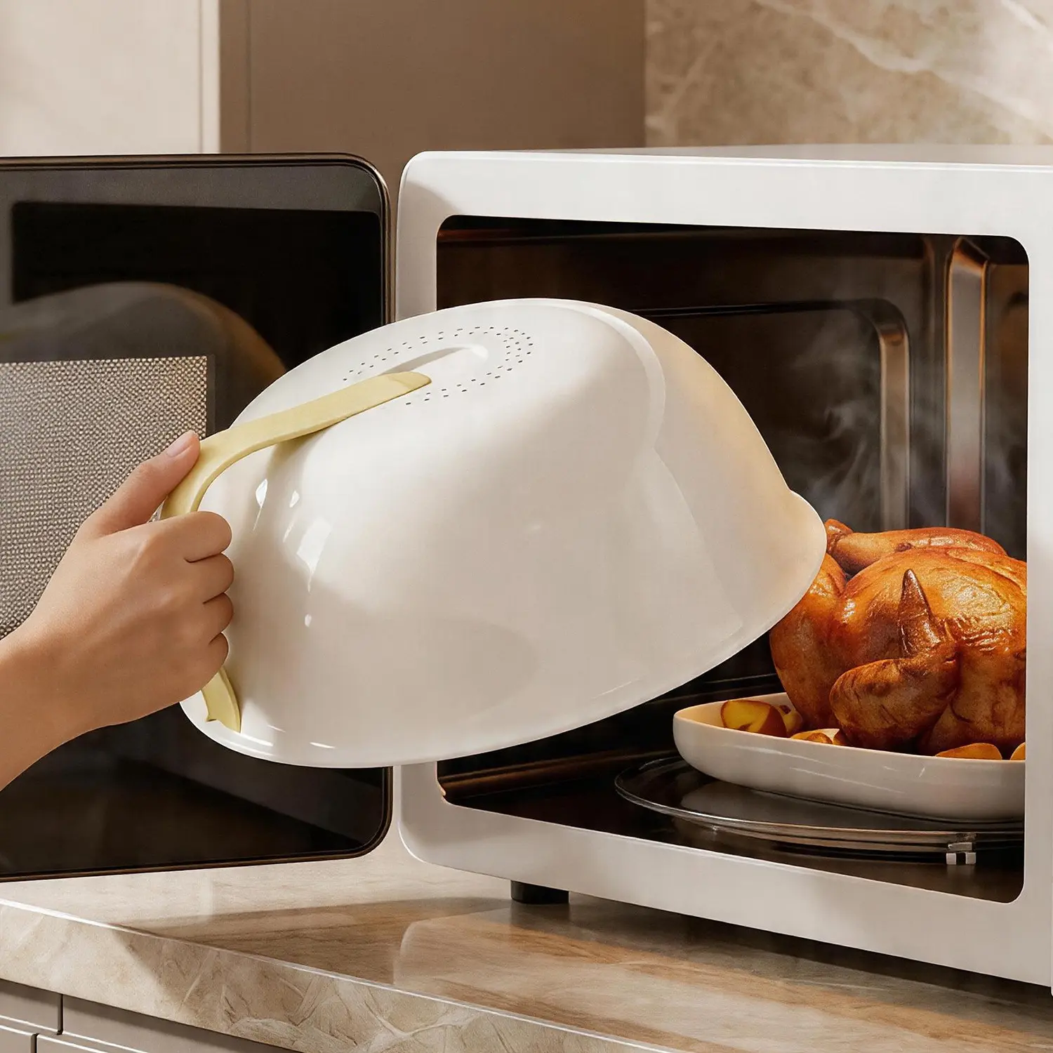 Microwave Cover Lid, Splash Proof, Heat Resistant, Oil Repellent, Water Drainable, Dual Use, Heating Protection, Hot Food Cover