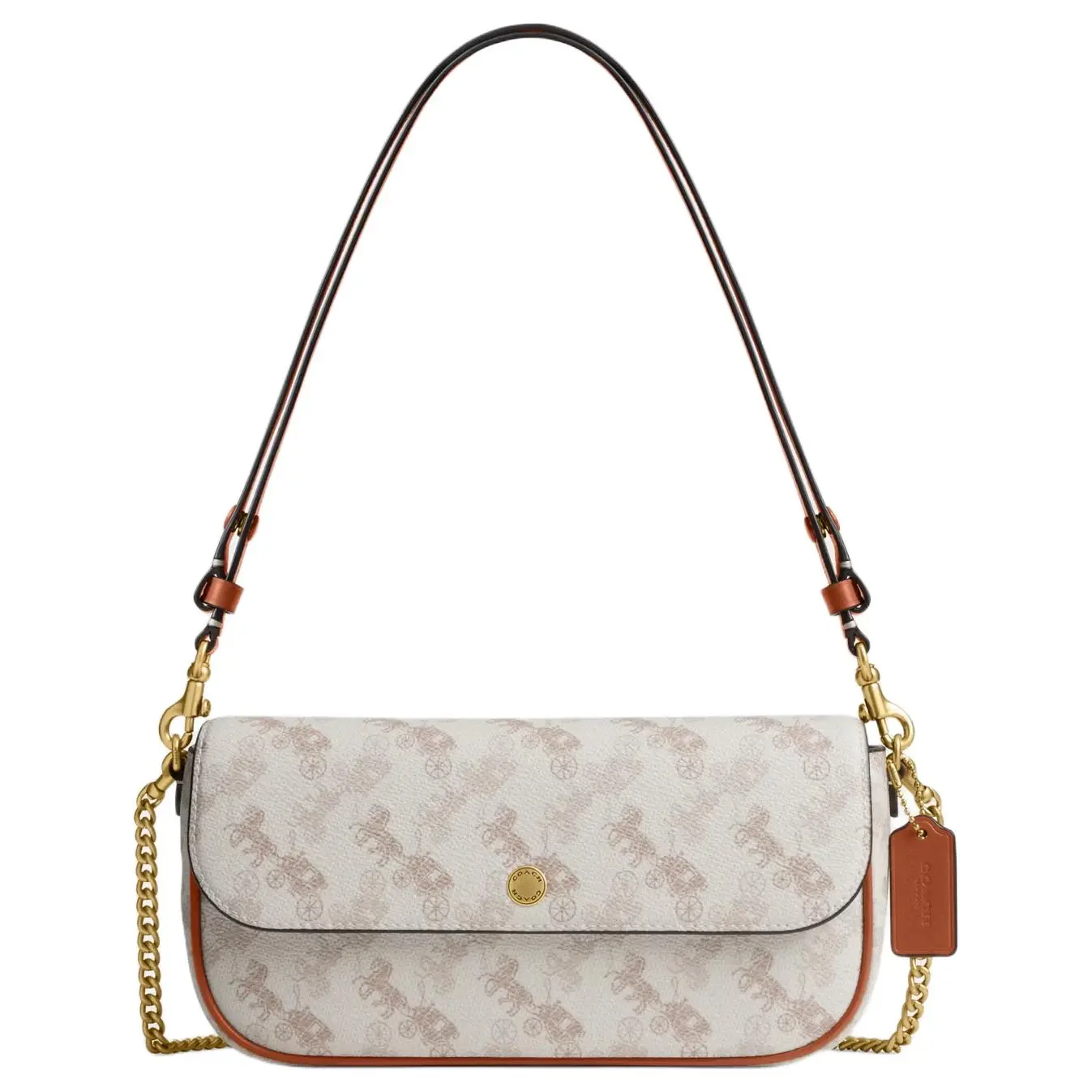 COACH Brooke 24 Crossbody Bag for Women – Carriage-Print Chain Strap Coated Canvas – Chalk White and Taupe