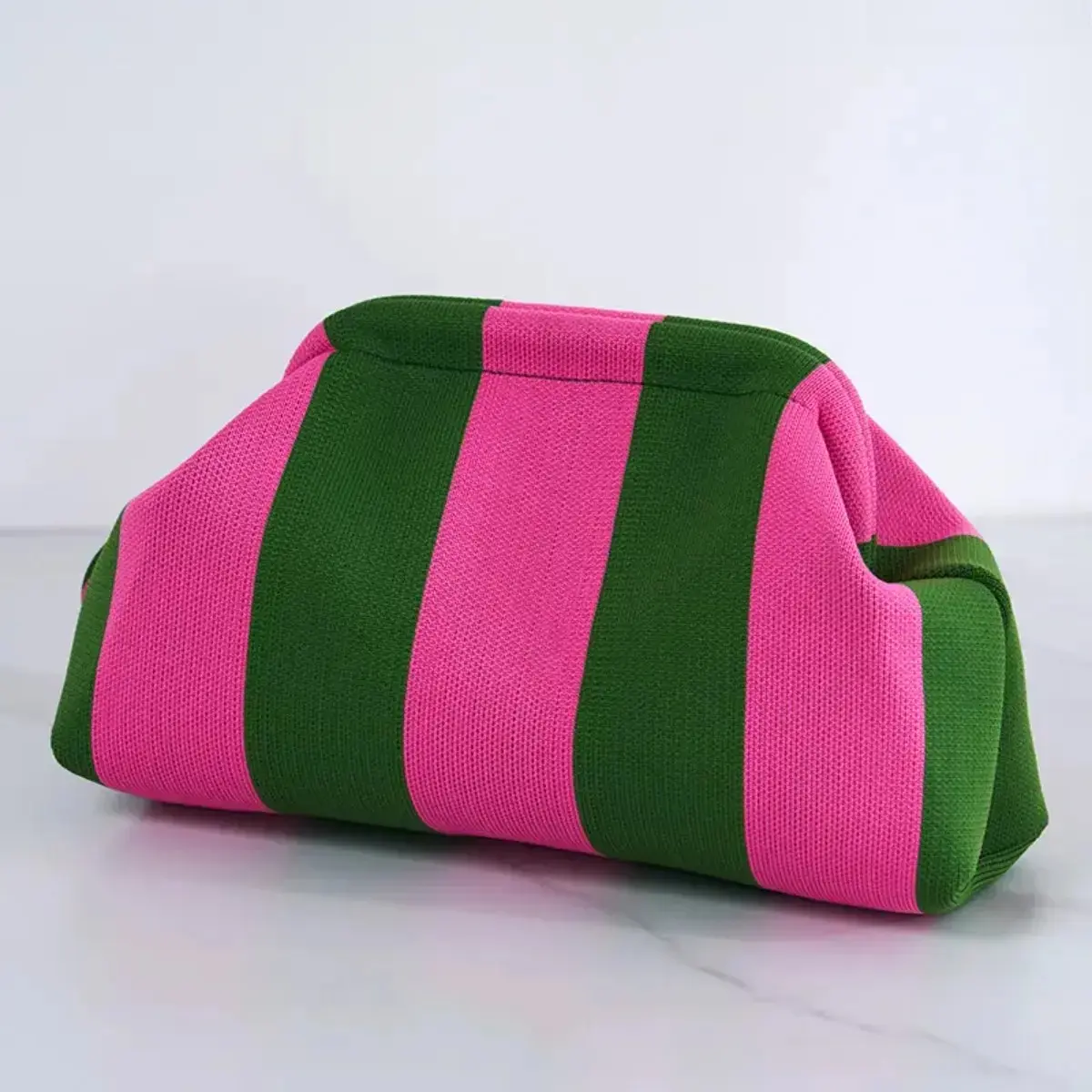 Women's Striped Woven Clutch Purse, Lightweight Compact Polyester Bag with Ruched Dumpling Design for Casual Wear, Stripes