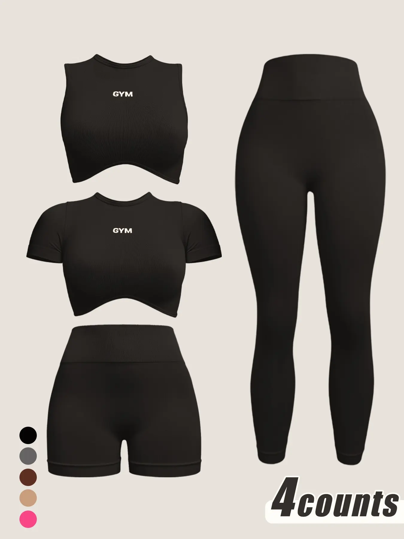 Women's 4-Piece Yoga Workout Set, Gym High Stretch Activewear, Includes Top, T-Shirt, Shorts and Leggings