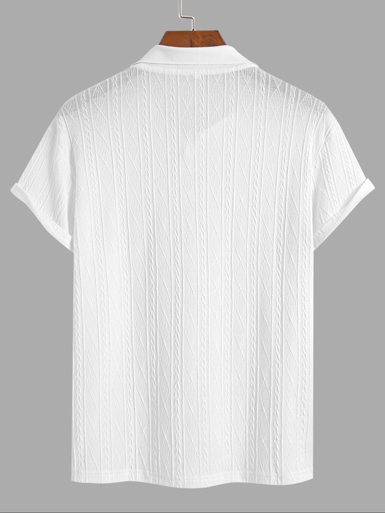 Men's Plain Textured Jacquard Knit Buttons Polo Shirt, Regular Fit Fitted Casual Short Sleeve Top for Summer, Classic Fashion Men's Clothes for Daily Wear, Menswear