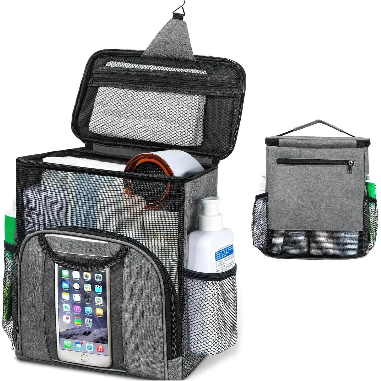 Mesh Shower  for College Dorms - Portable  Toiletry Bag with Quick-Dry Mesh, Metal Hook & Spacious Compartments for Bathroom, Gym, Travel, Beach & Camping