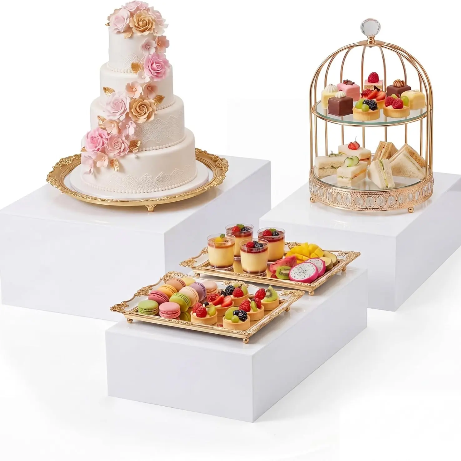 3pcs Acrylic Dessert Display Rack, 5-Sided Hollow Bottom Design, Ideal for Buffet Tables, Food Presentation, Jewelry Displays