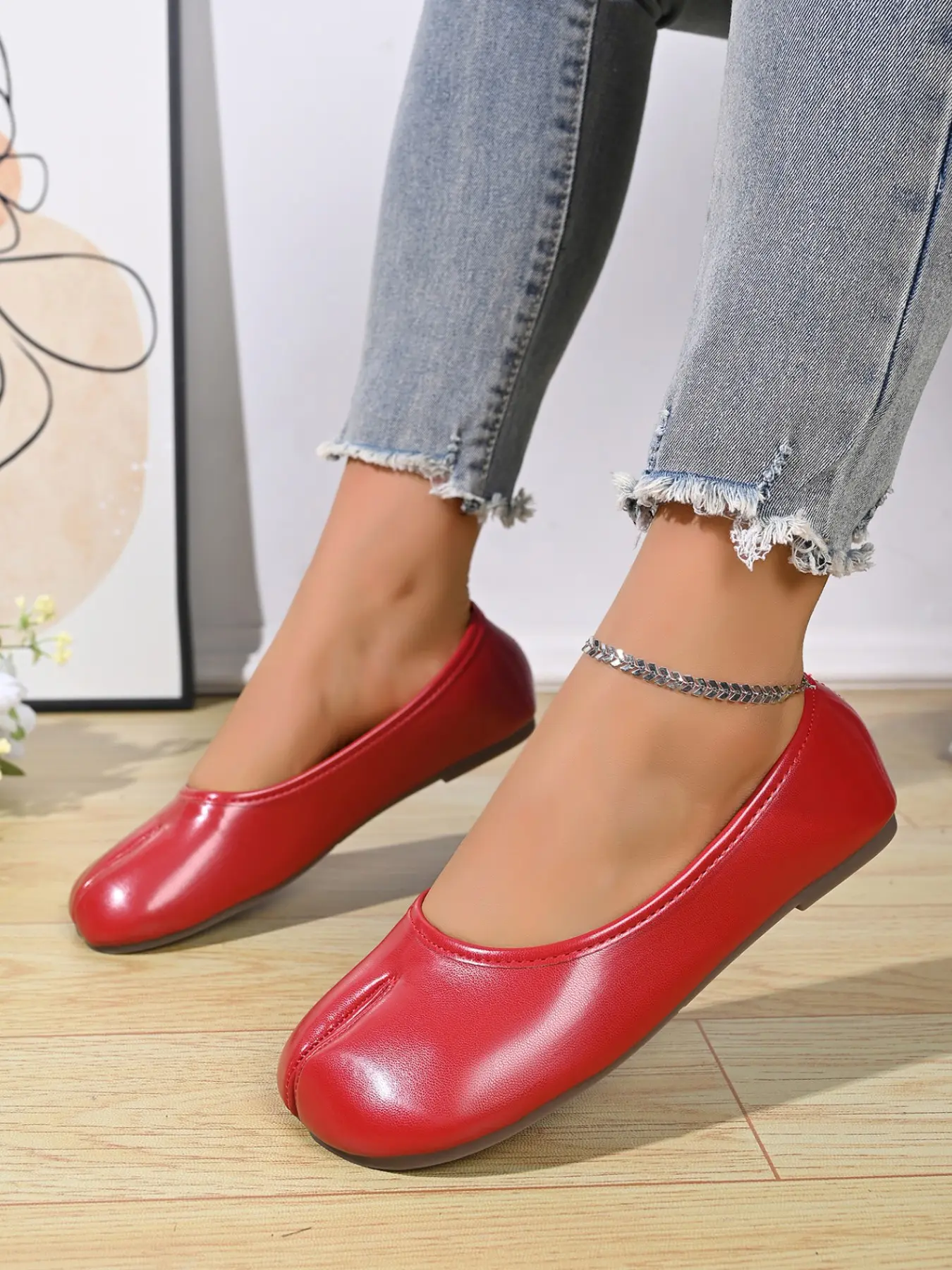Korean Style Soft PU Leather Ballet Flats for Women, Lightweight Anti-Slip Round Toe Shoes, Comfortable Casual Footwear, Elegant Casual Shoes, Four Colors Available
