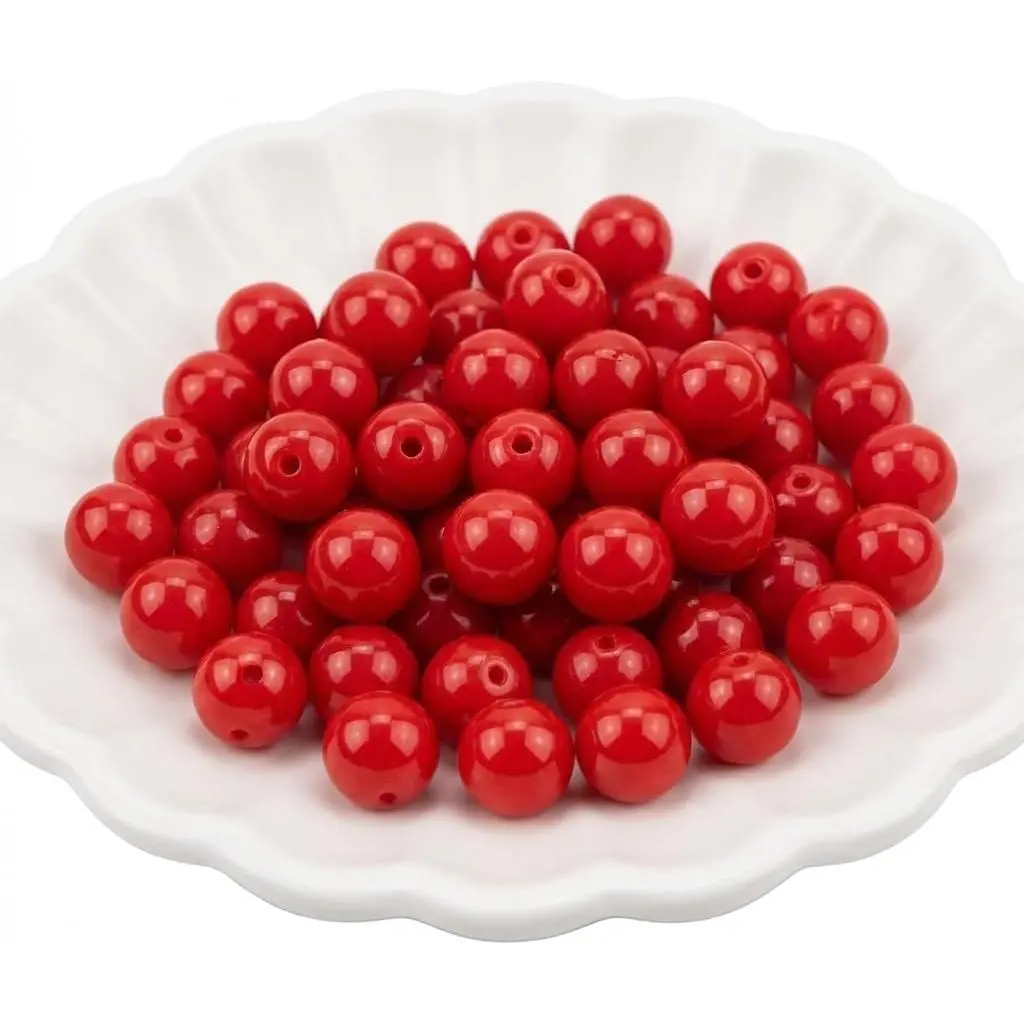 100 count Red Beads, 8mm Porcelain Beads for  Making Round Ceramic Bead   Bead for Craft Beading Kit Bracelets DIY Decor