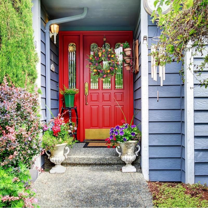 22 inch Spring Summer  Tulip Wreath for Front Door with Purple Tassels, Eucalyptus Leaves, Ferns, Butterflies for Indoor Outdoor wall Festival Home Farmhouse Wedding Decor