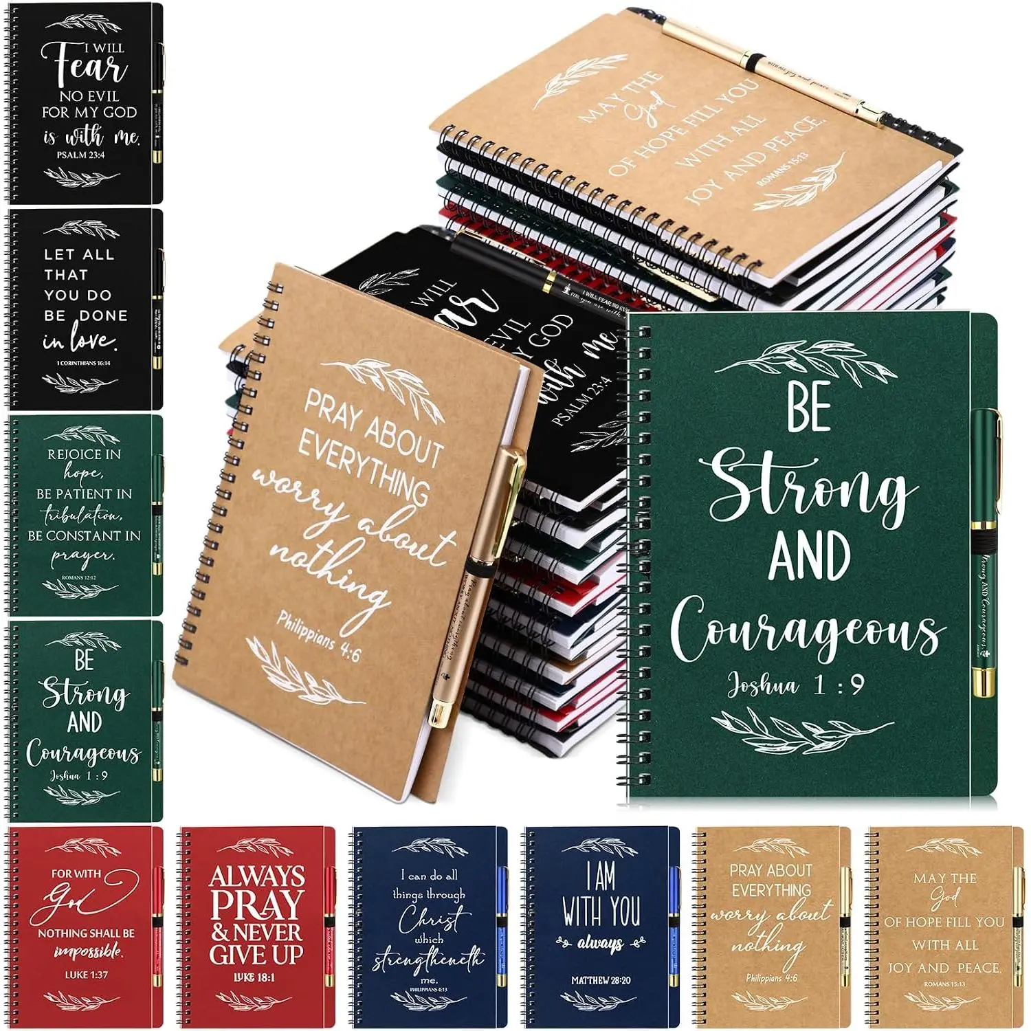 100 count/ 50 Set Christian Gifts Church Prayer Journal Bulk A5 Spiral Notebook Scripture Notepad  Verse Ballpoint Pen Religious Church  for Women Men Teacher Student Sunday School Vbs