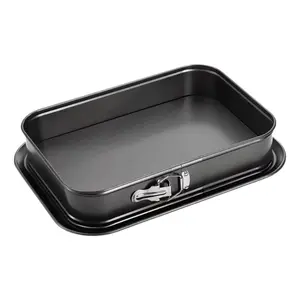 28cm Rectangular Carbon Steel Baking Pan with Latch, Non-Stick Bottom Cake Mold, Detachable Silicone Bakeware, Ideal for Home Cooking